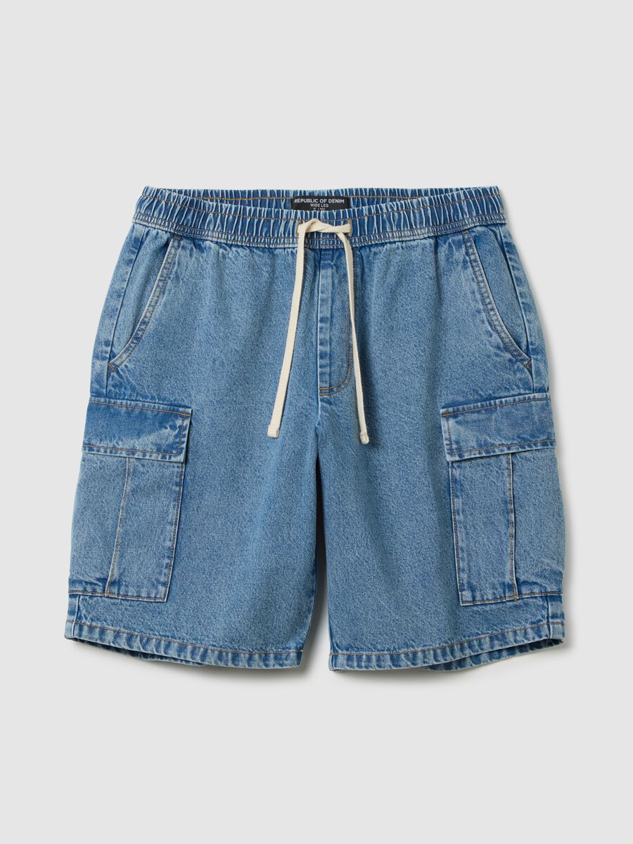Shorts da uomo in puro cotone denim wide leg_0