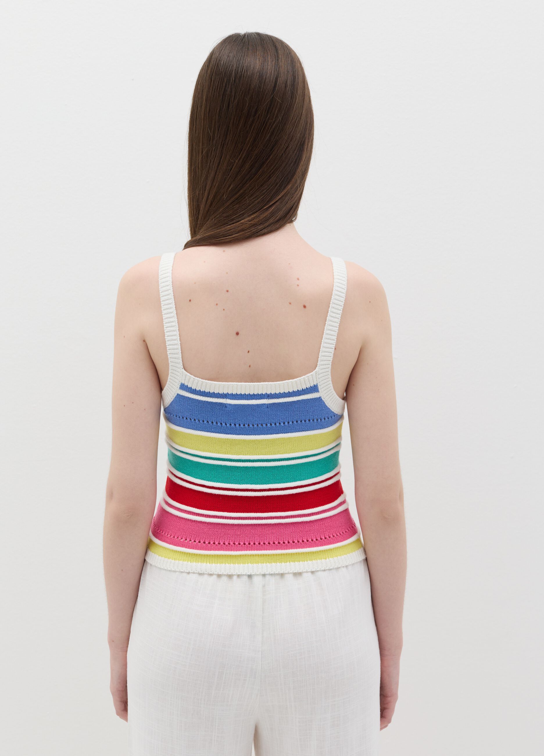 Crochet tank top with multicoloured stripes