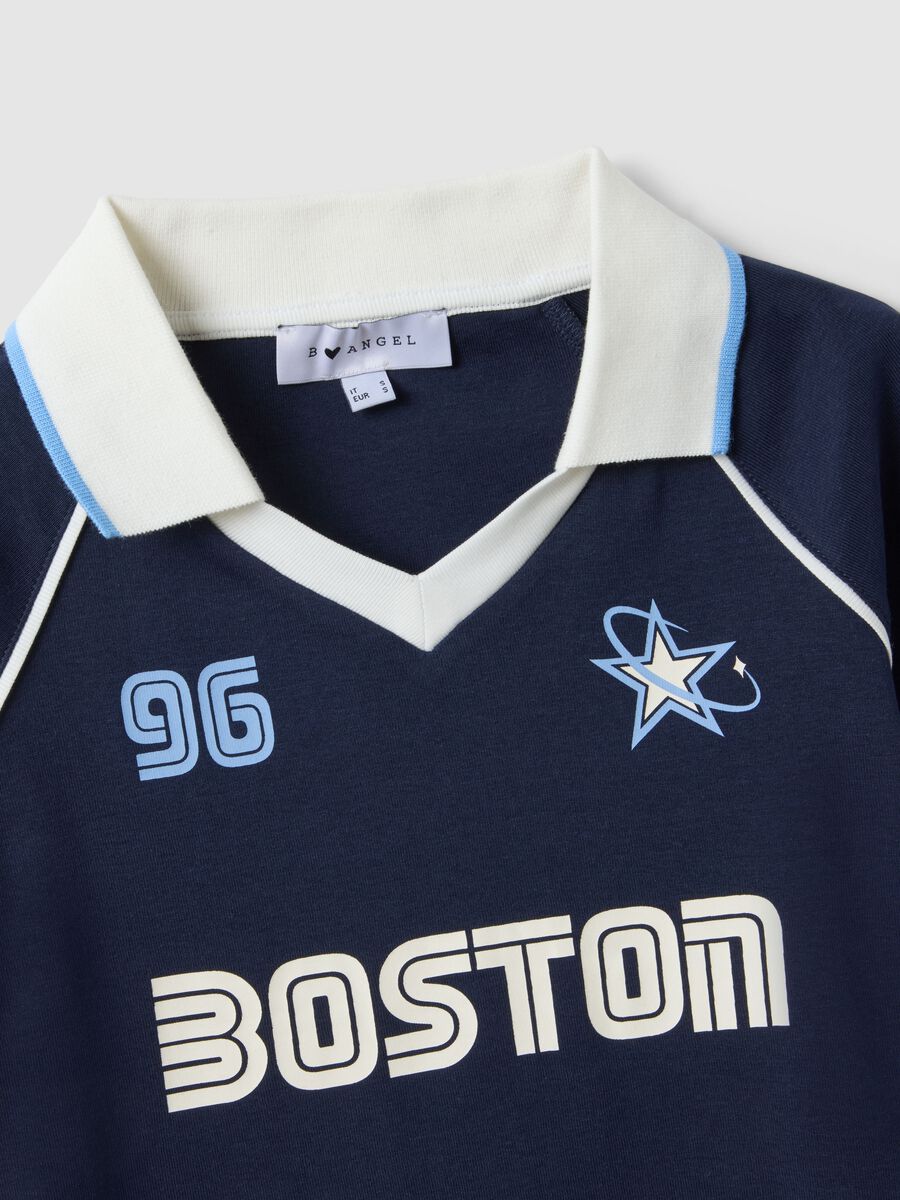 Blue pure cotton regular fit polo neck T-shirt with print_1