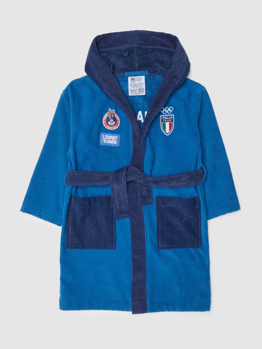 Accappatoio blu da bambino in puro cotone Looney Tunes x Italia Team_0
