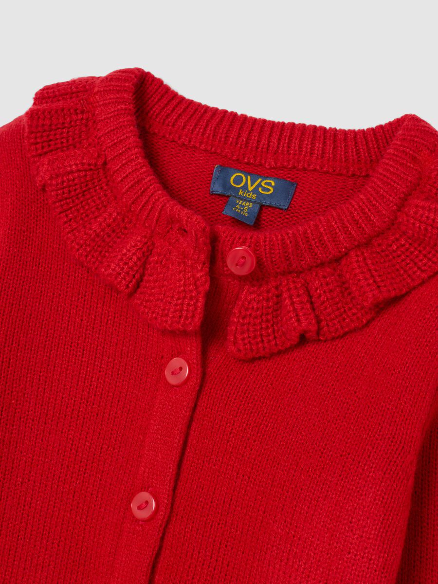 Cardigan rosso da bambina regular fit con collo rotondo decorato_2