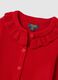 Girls' red regular fit cardigan with decorated round neck_2
