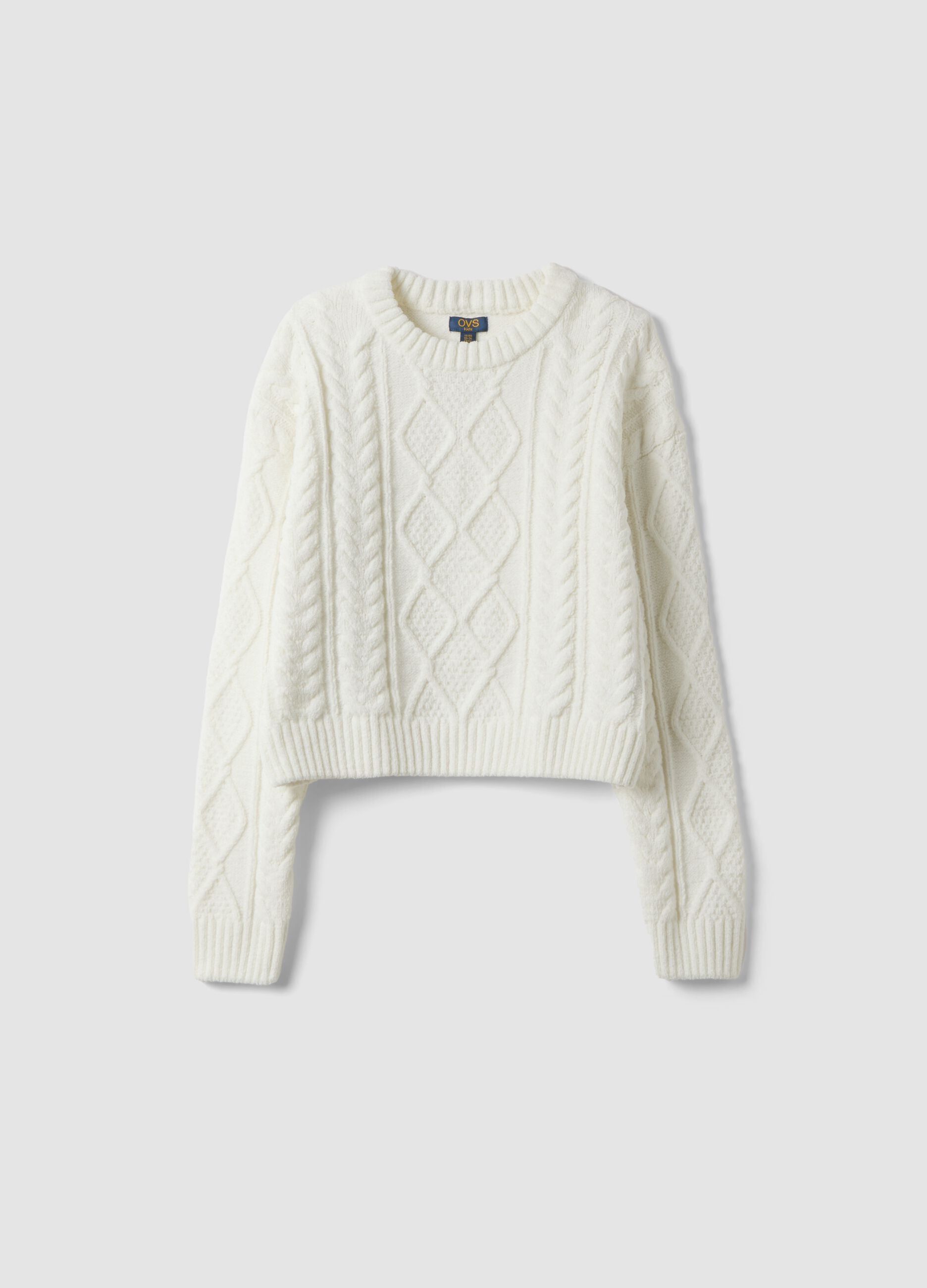 White crew-neck cable-knit jumper