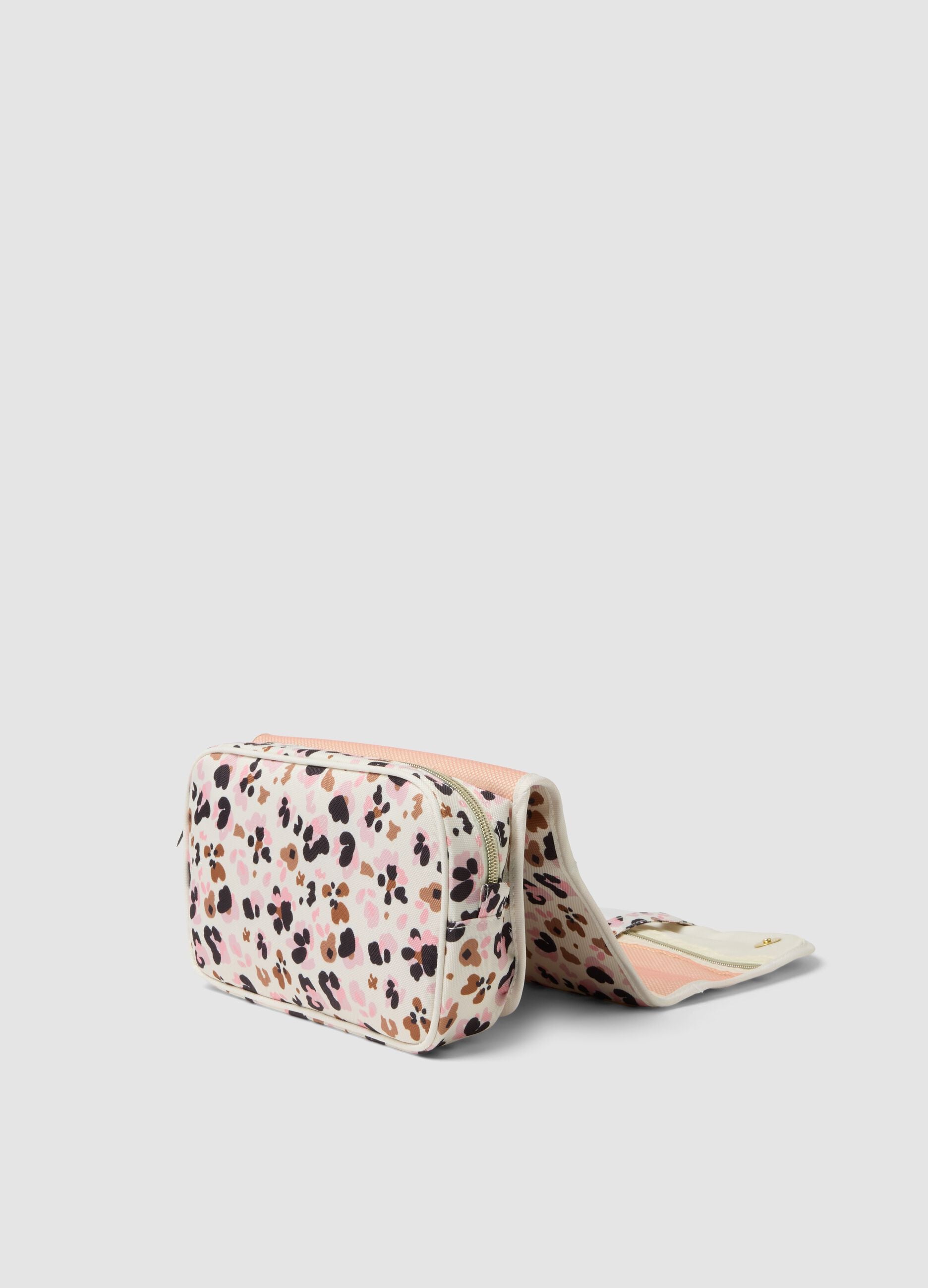 White animal-print wash bag