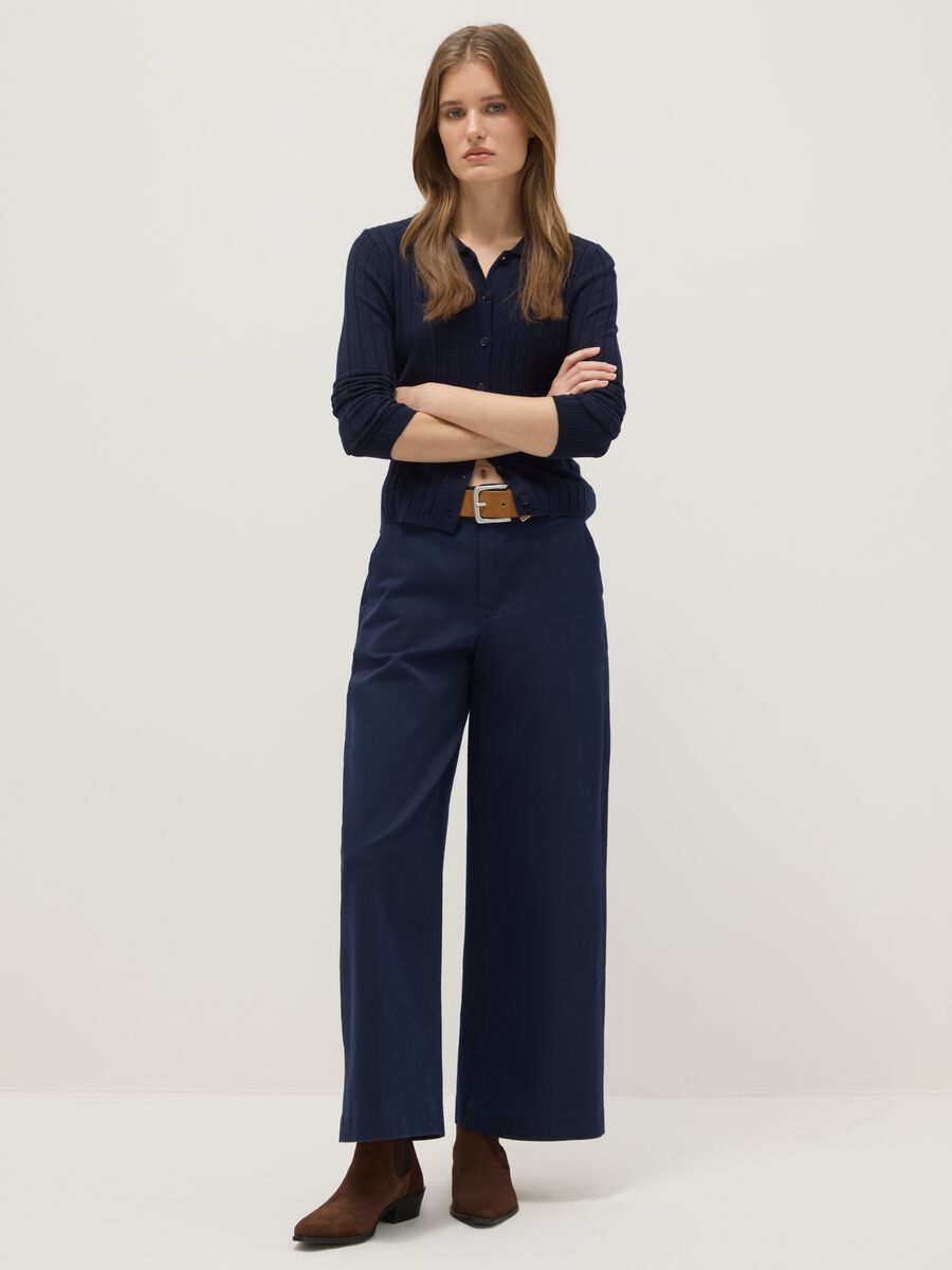 Blue Stretch Cotton Regular Fit Chino Trousers_0