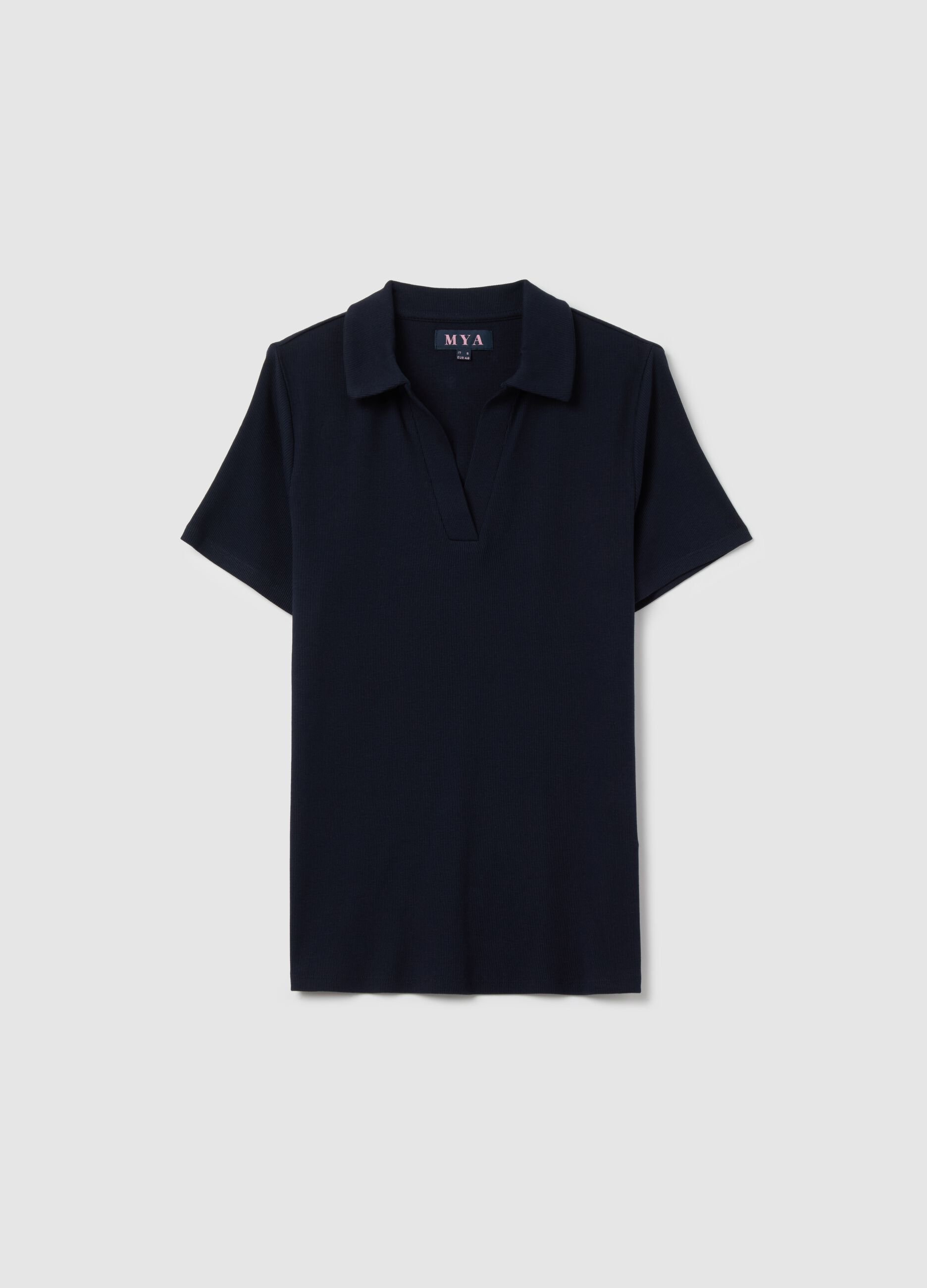 Curvy ribbed top with polo neckline