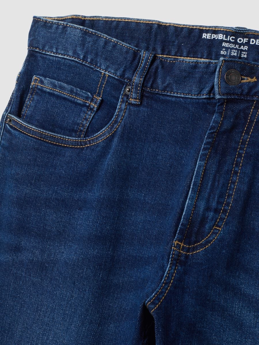 Blue denim jeans in stretch cotton, regular fit_1