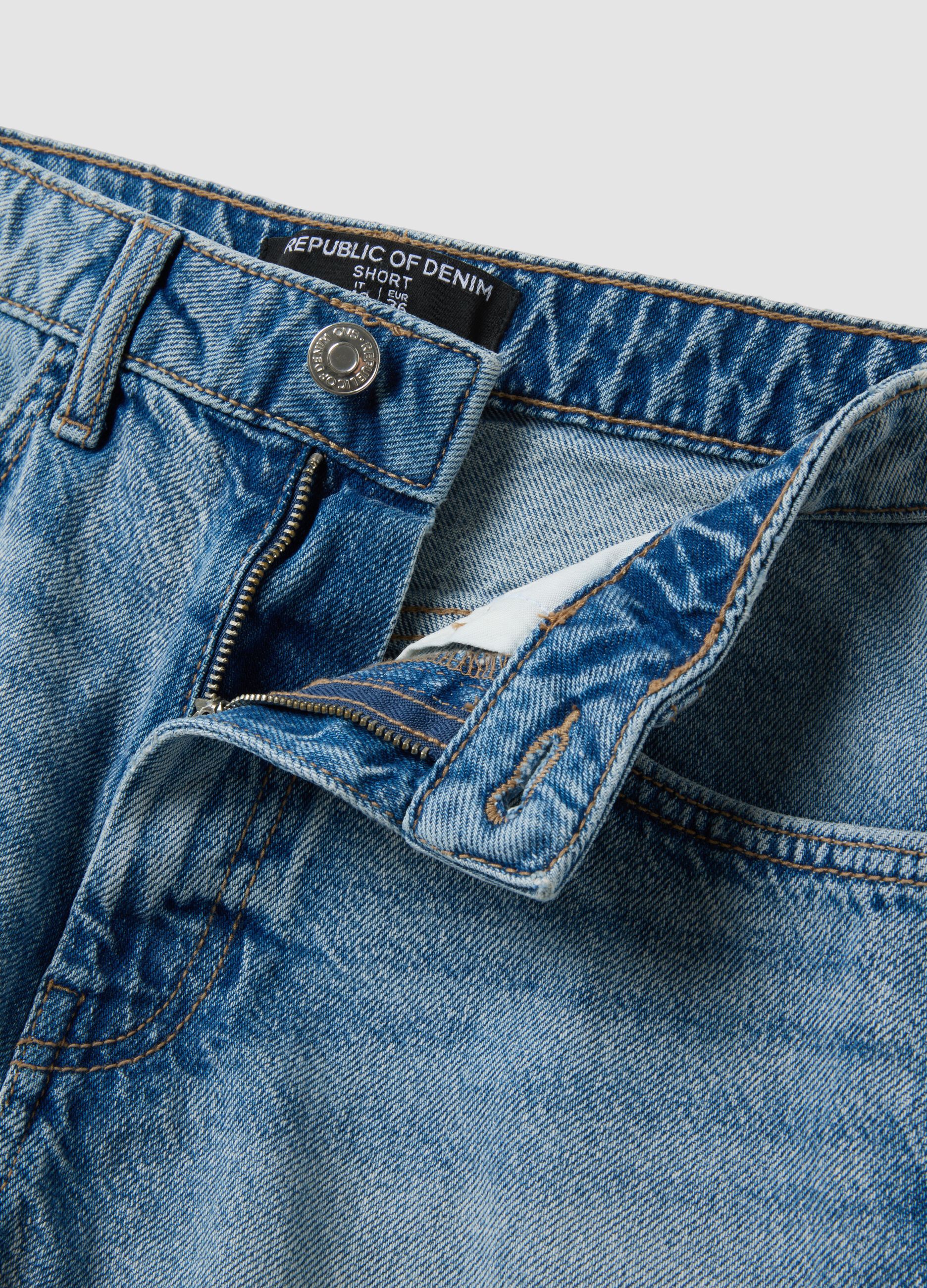 Shorts denim azzurro in puro cotone straight fit