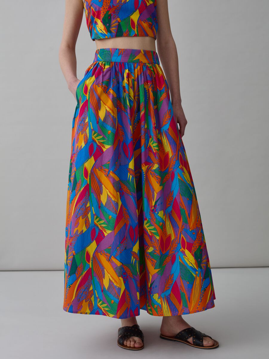 Long skirt with tropical foliage print_1