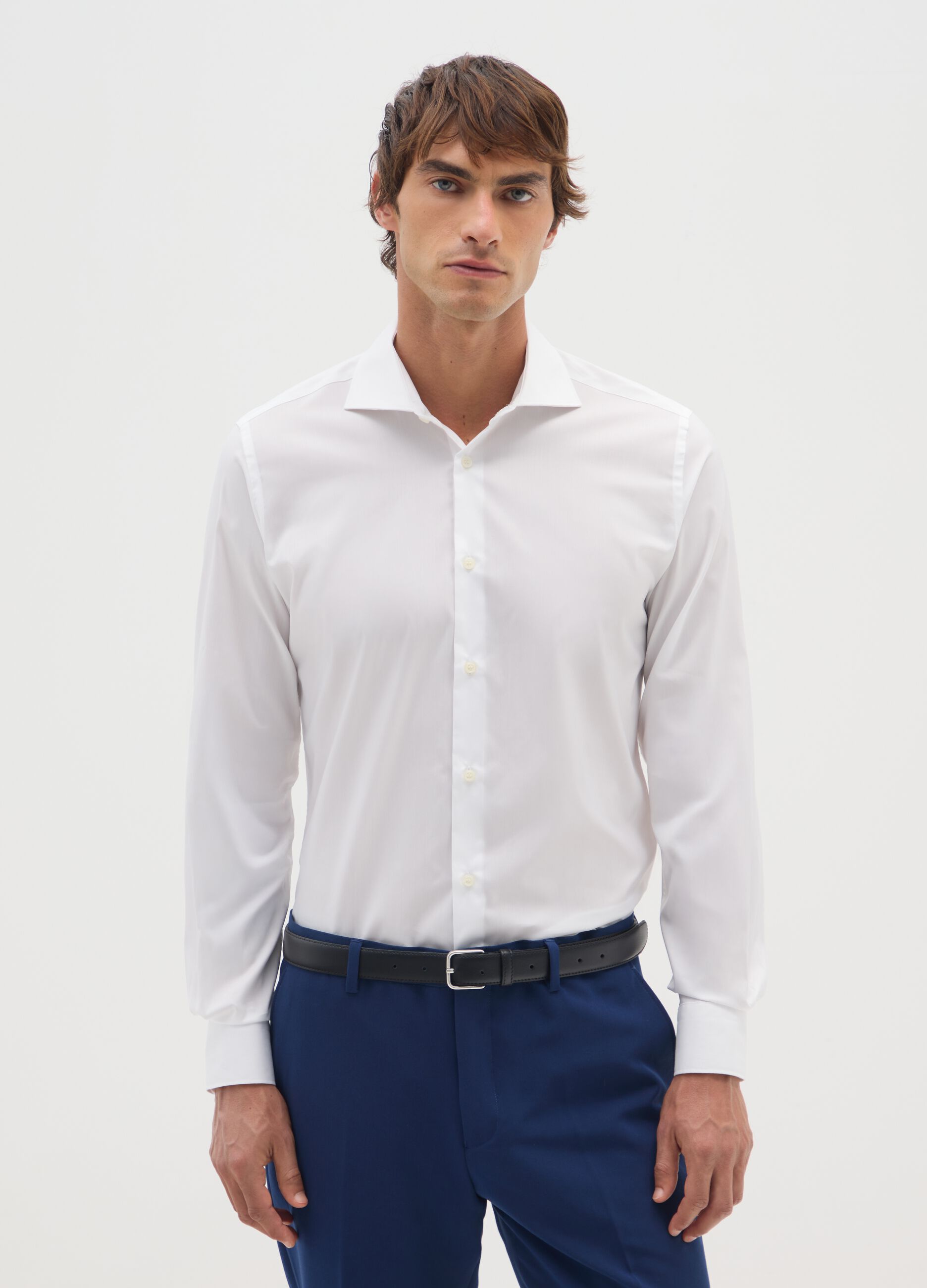 White slim shirt with French collar and buttons