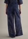 Wide leg blue cotton blend trousers with perforated texture_2