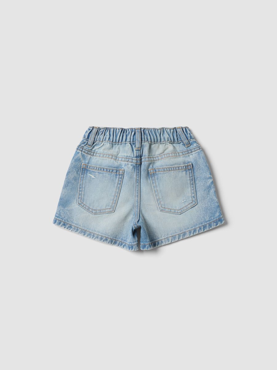 Girls&rsquo; light blue pure cotton denim shorts, regular fit, with embroidery_1