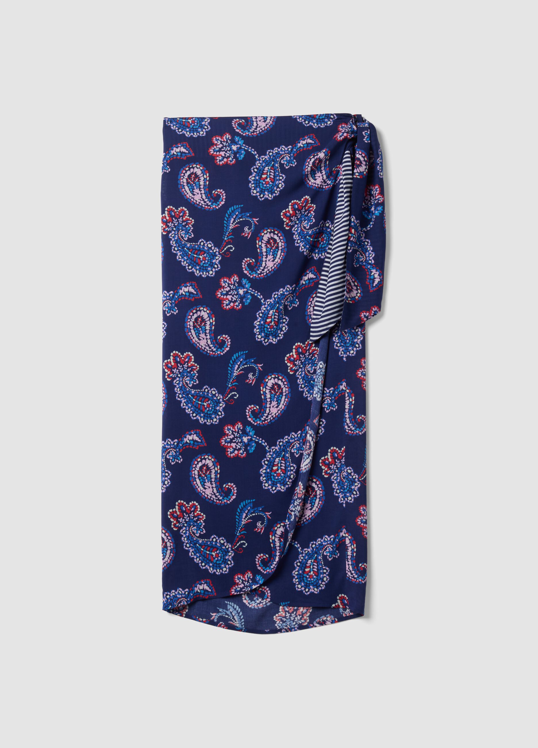 Blue pure viscose pareo with paisley print