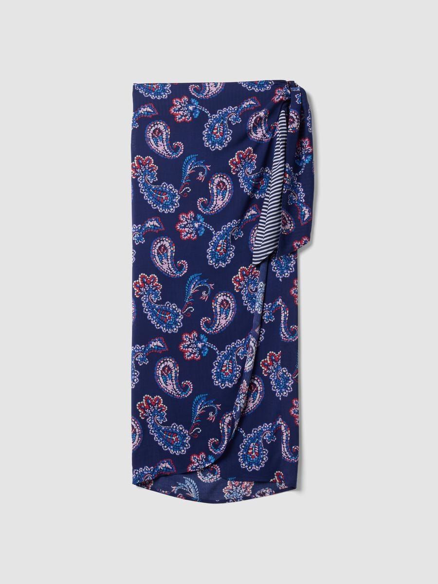 Blue pure viscose pareo with paisley print_4