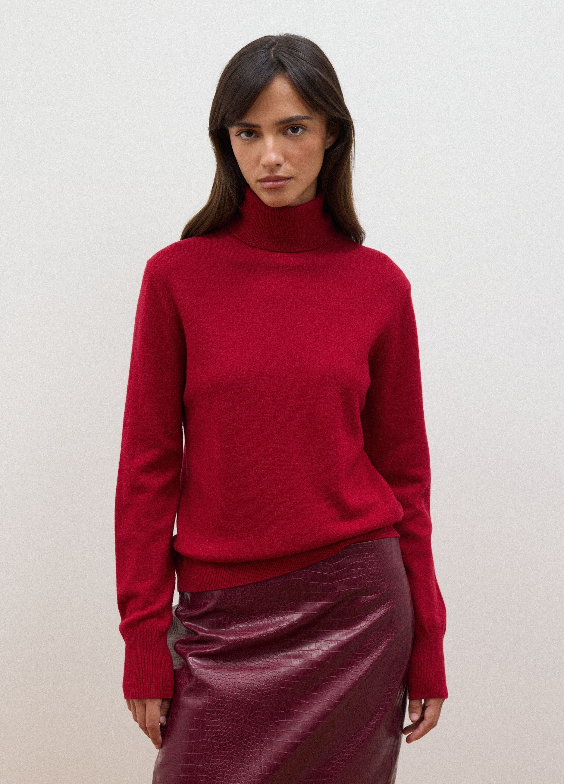 Red pure wool roll-neck jumper in regular fit