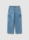 Boys' regular fit blue cotton blend jeans with cargo pockets_4