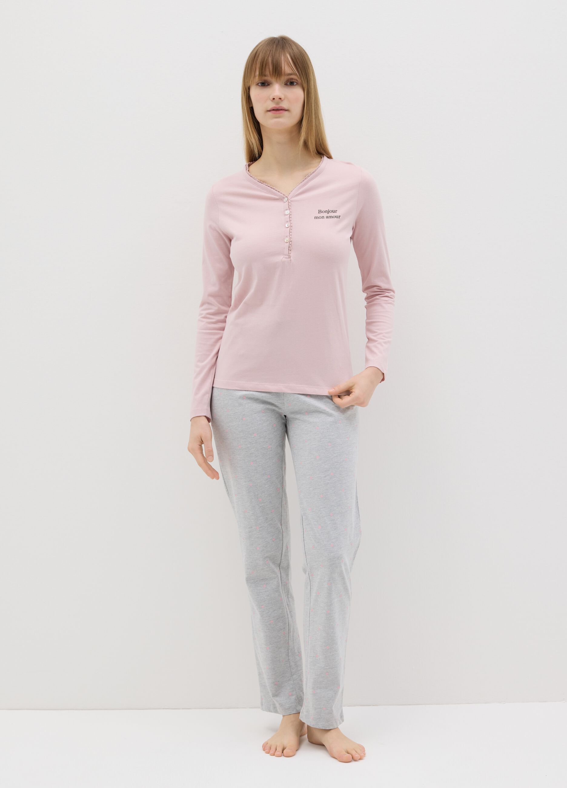 Cotton pyjamas with granddad neckline