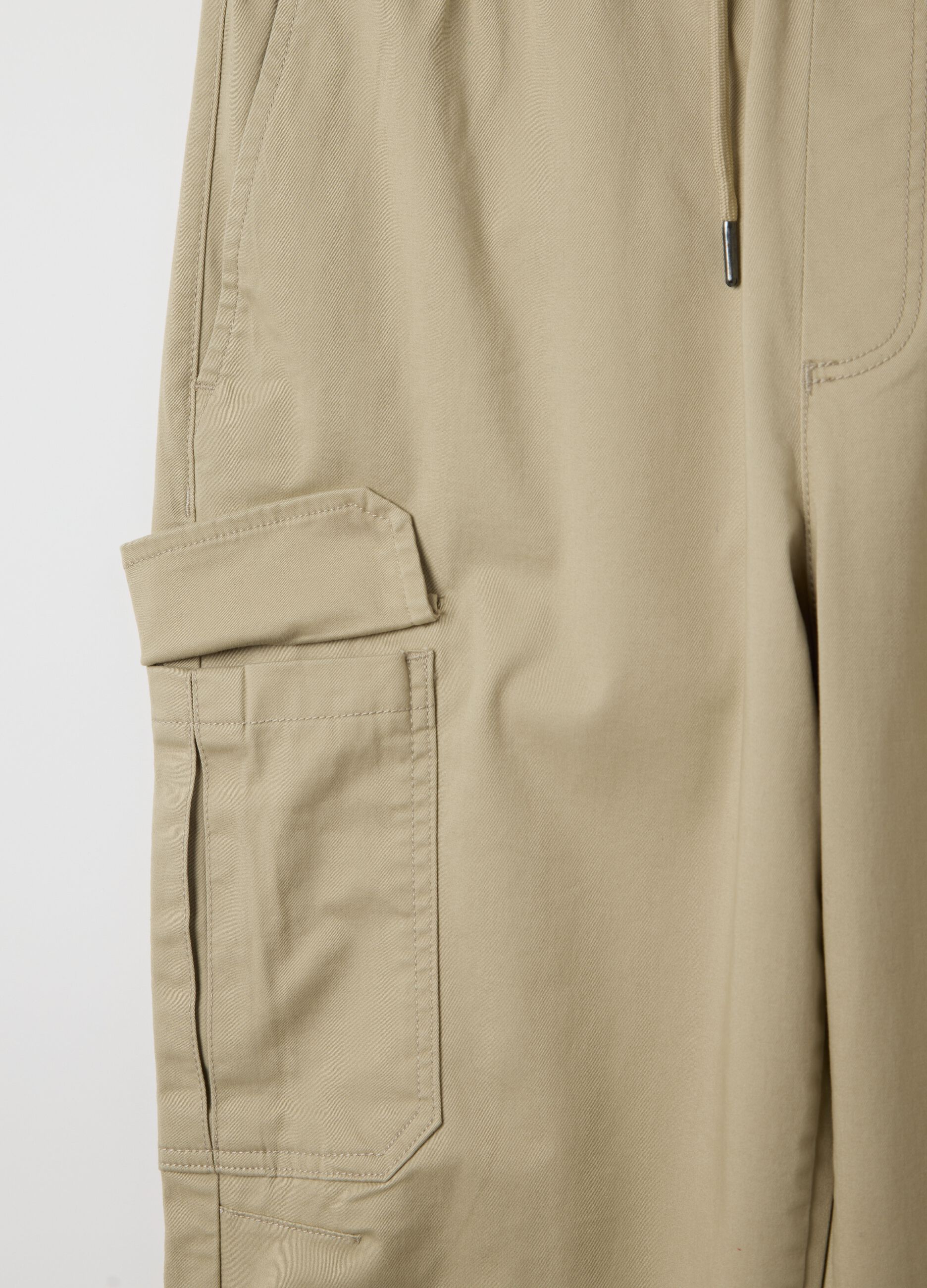 Beige cargo joggers with drawstring