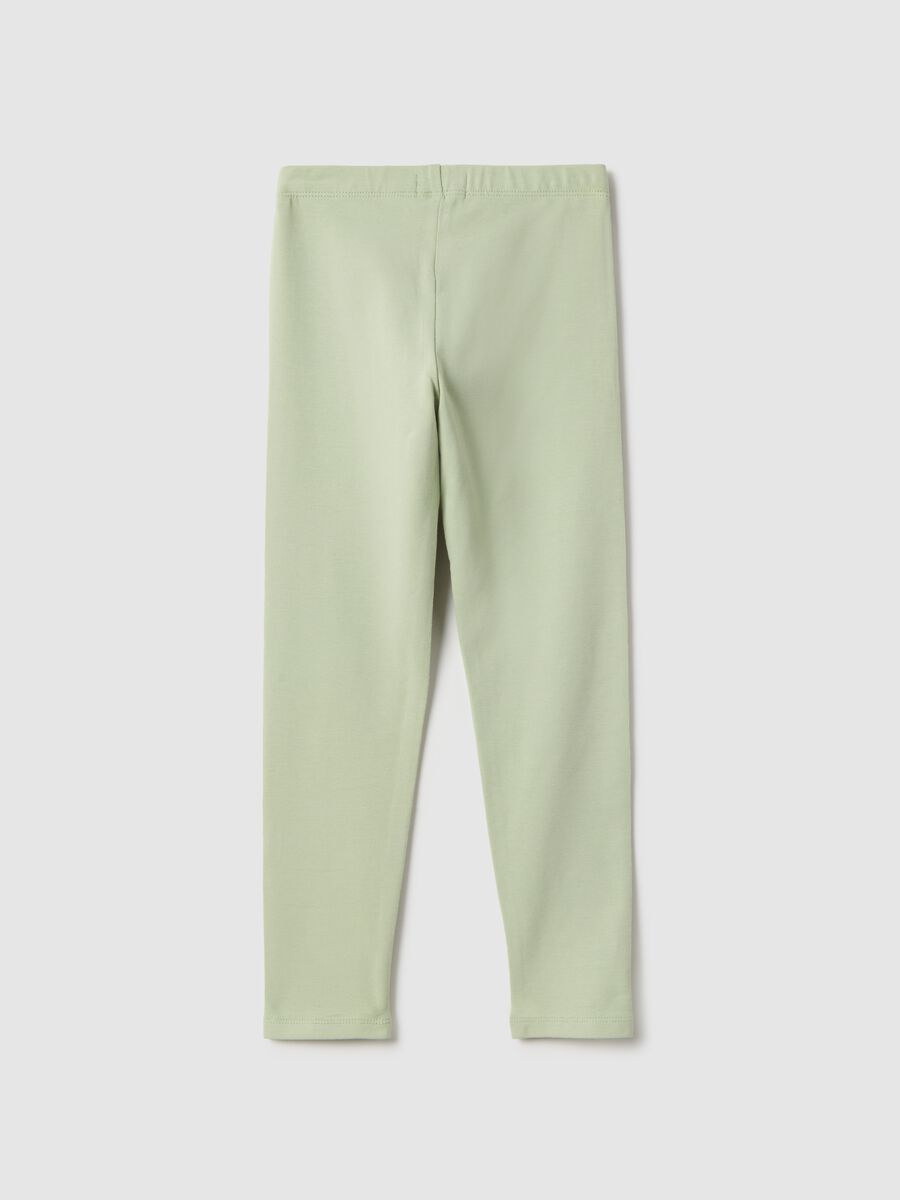 Girls' Slim Fit Green Stretch Cotton Leggings_1