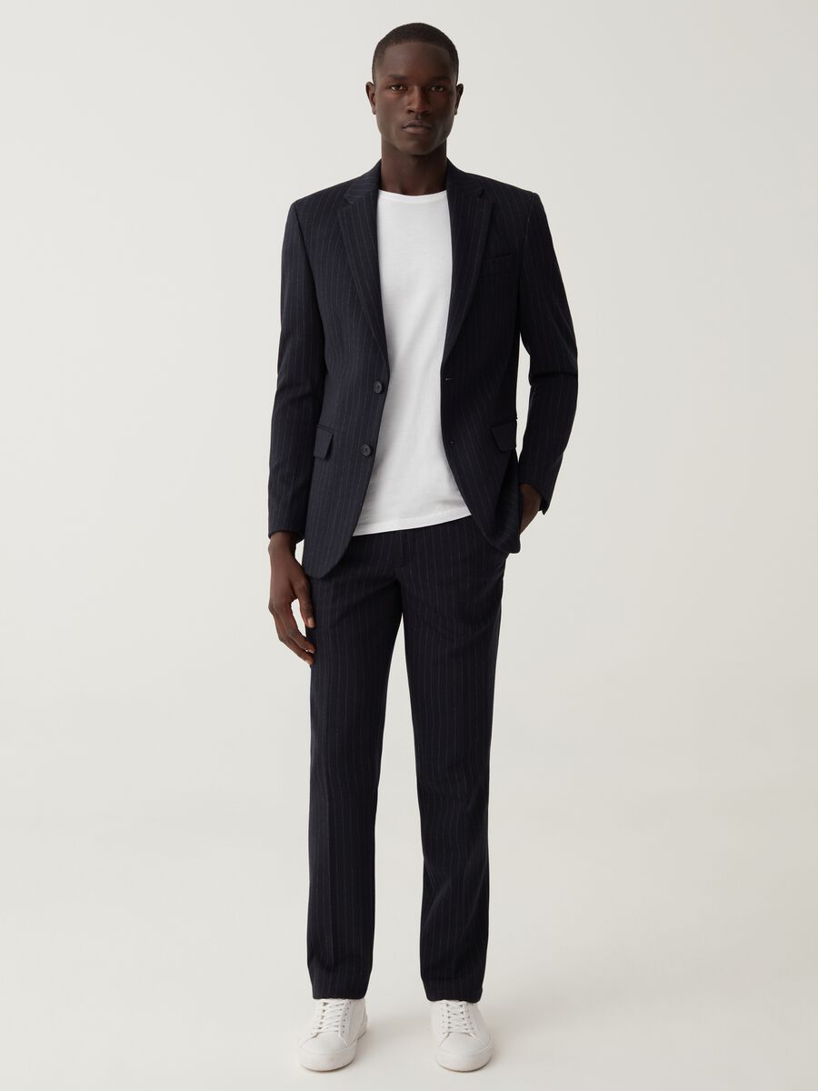 Pantalone gessato easy fit blu navy_0