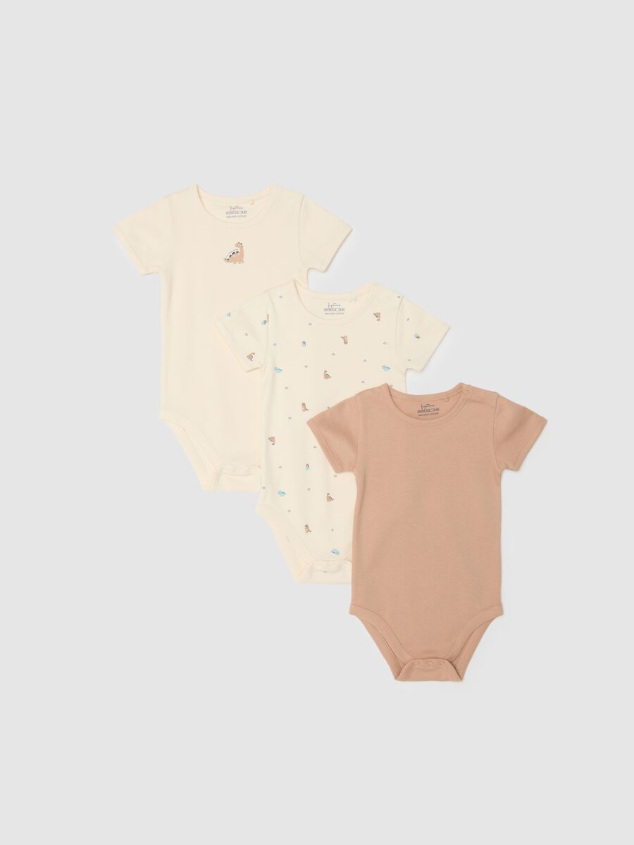 Multicolour short-sleeve bodysuit tripack for infants in pure cotton_0