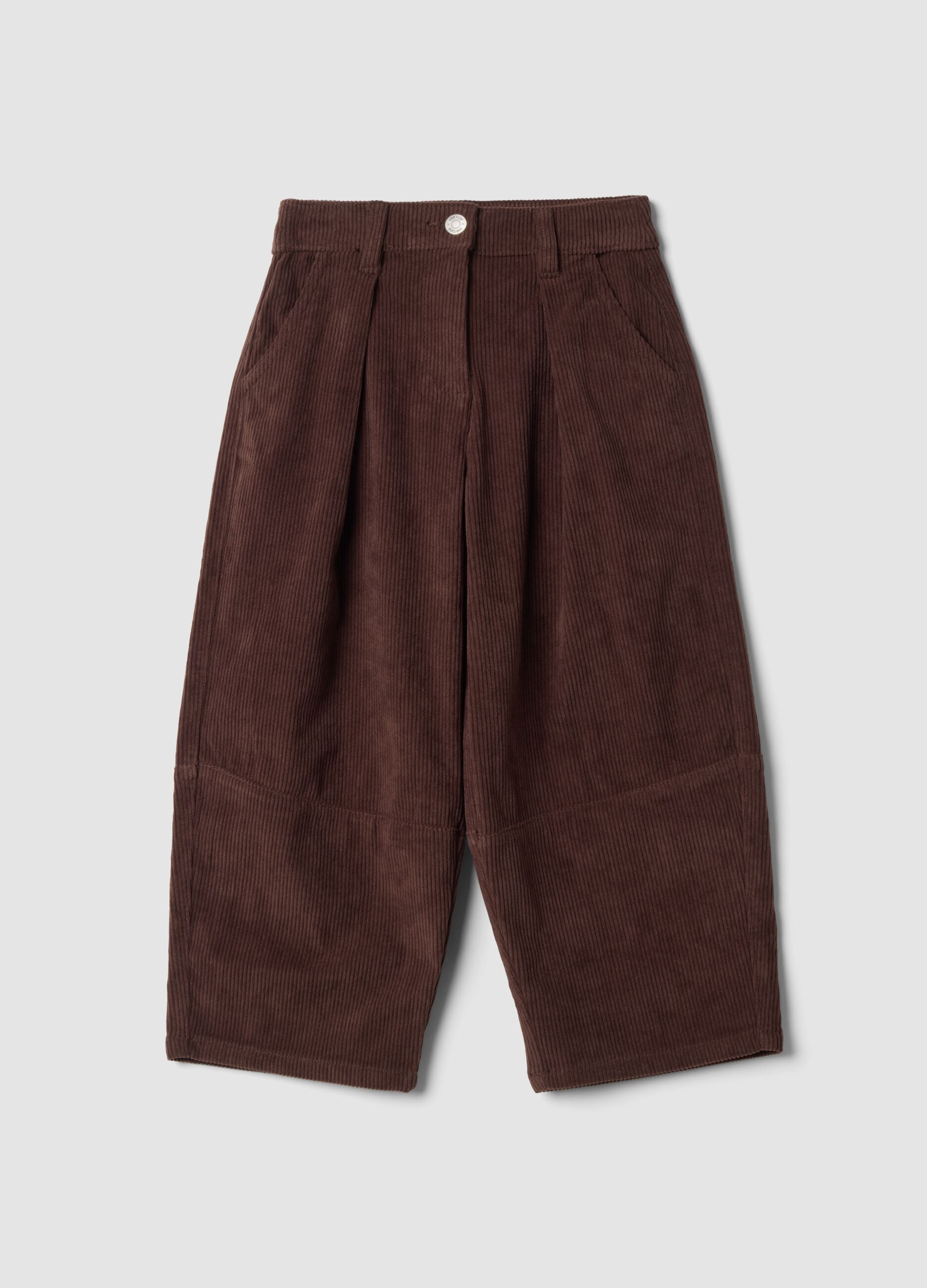 Brown ribbed wide-leg trousers
