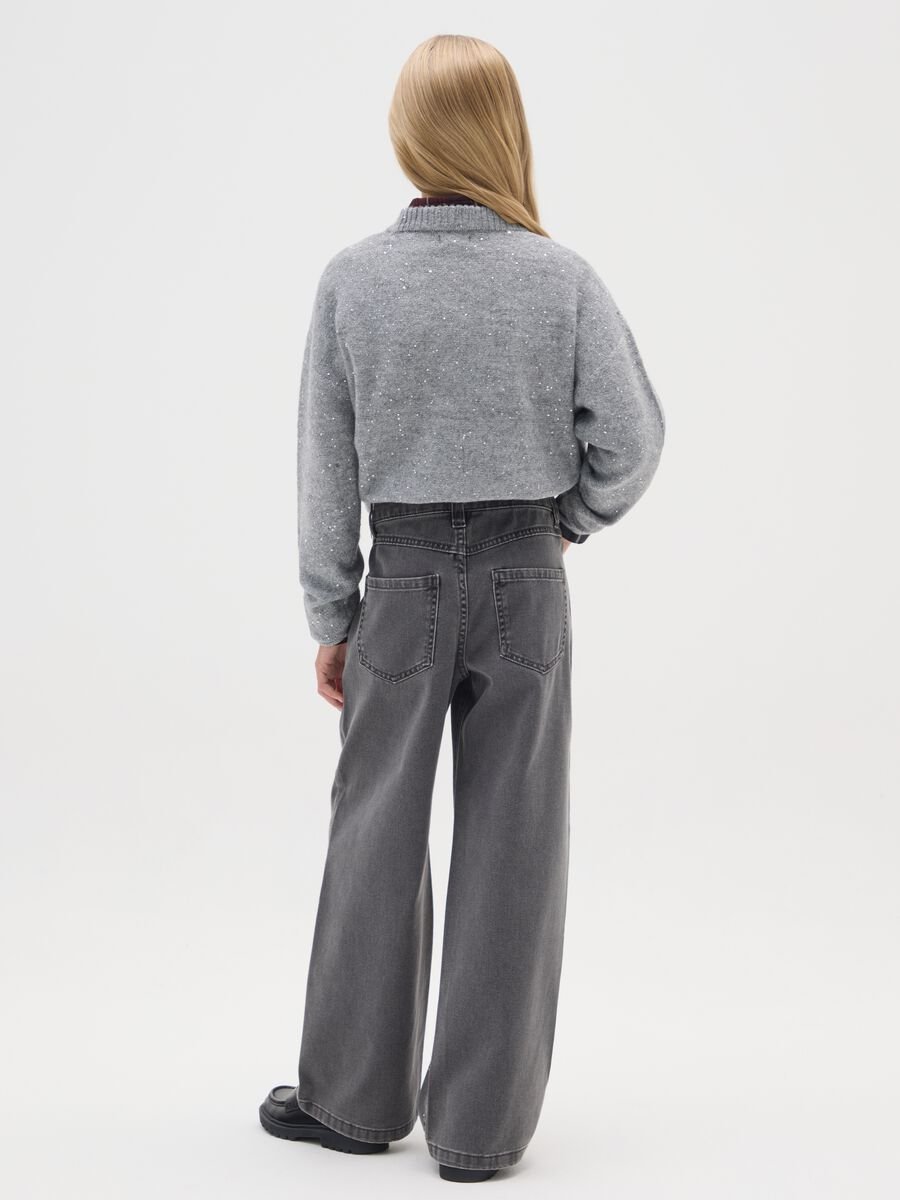 Girls' grey wide leg jeans in pure cotton_1