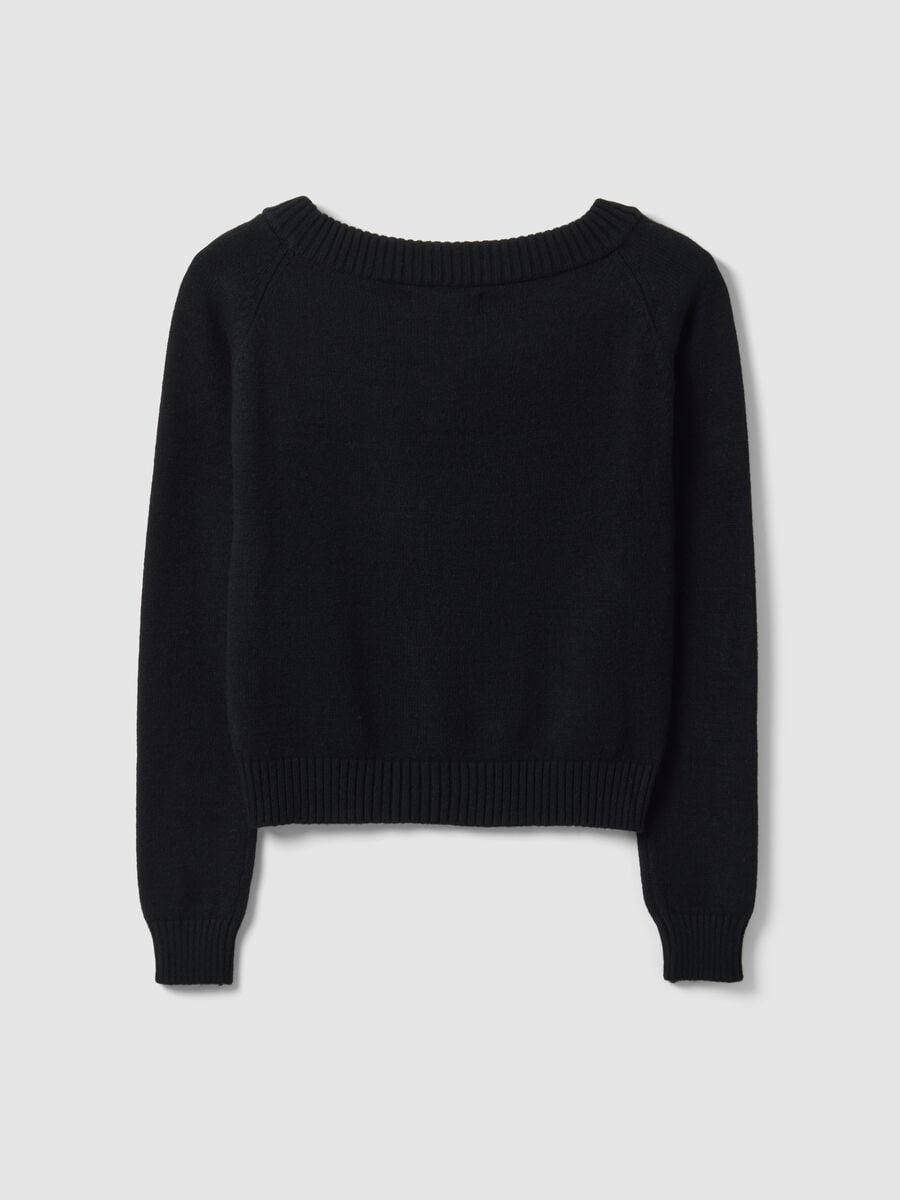 Maglia fitted nera in misto viscosa con scollo a barchetta_2