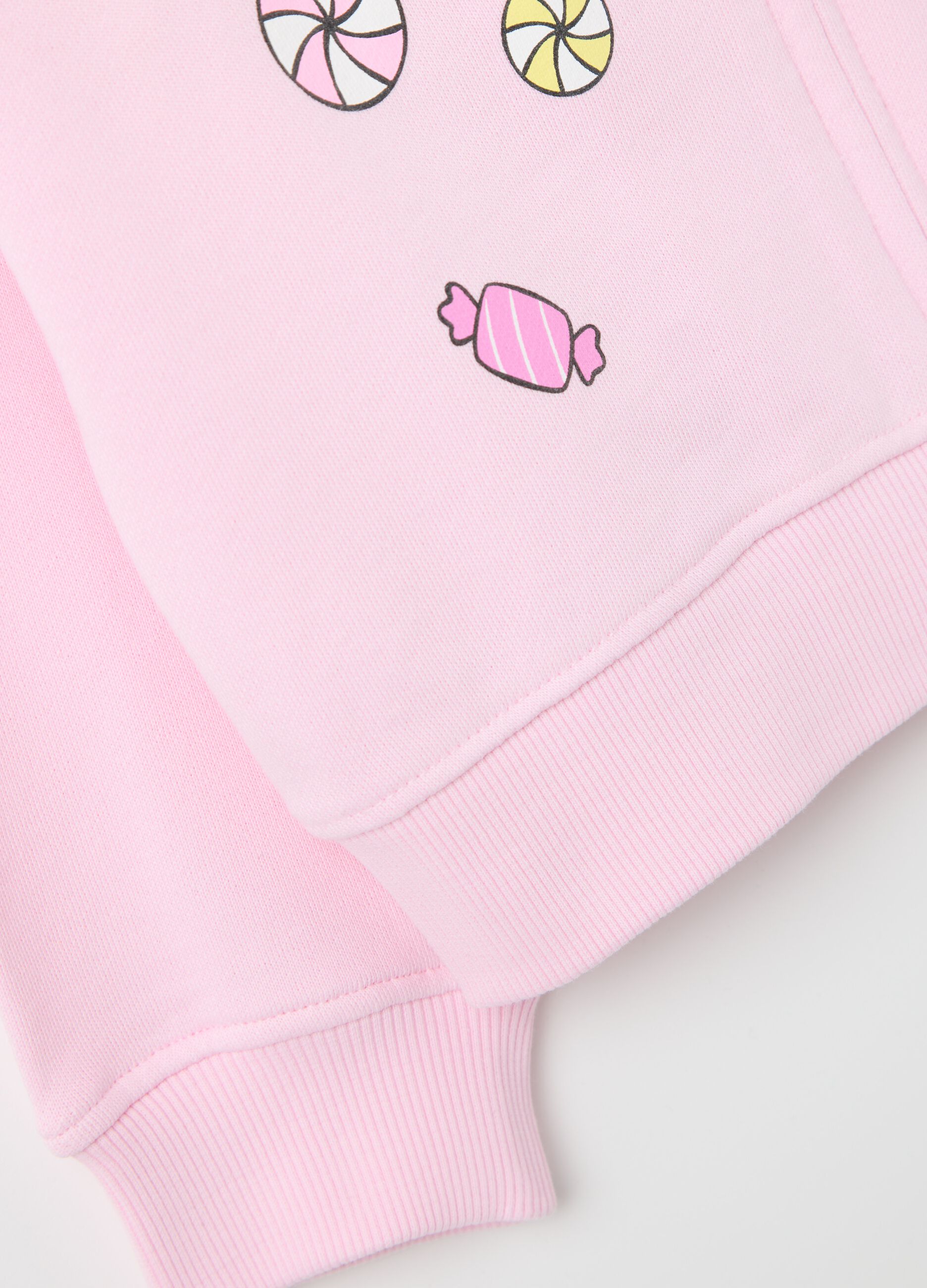 Full-zip rosa con cappuccio stampa e paillettes