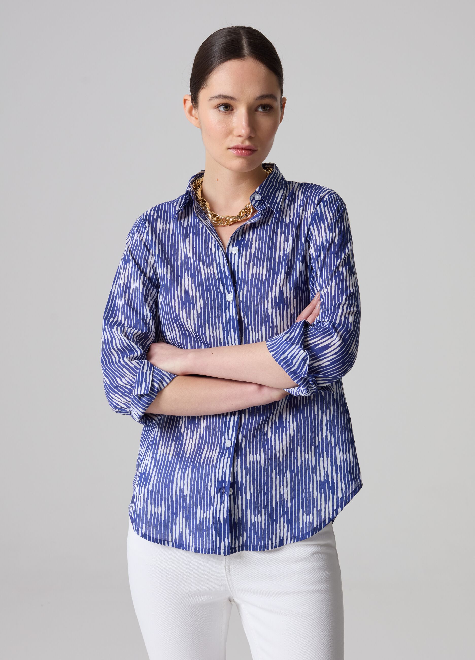 Camicia in cotone con stampa ikat