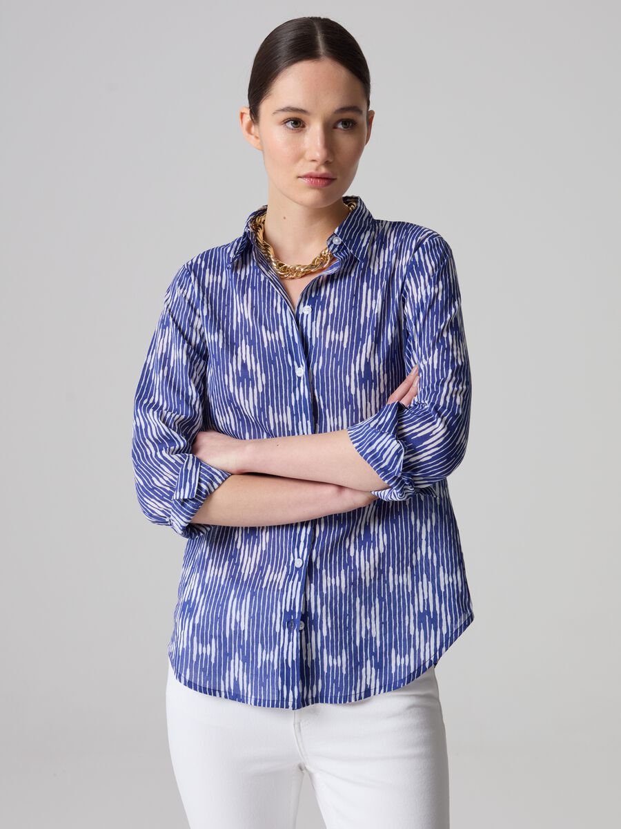 Cotton shirt with ikat print_0
