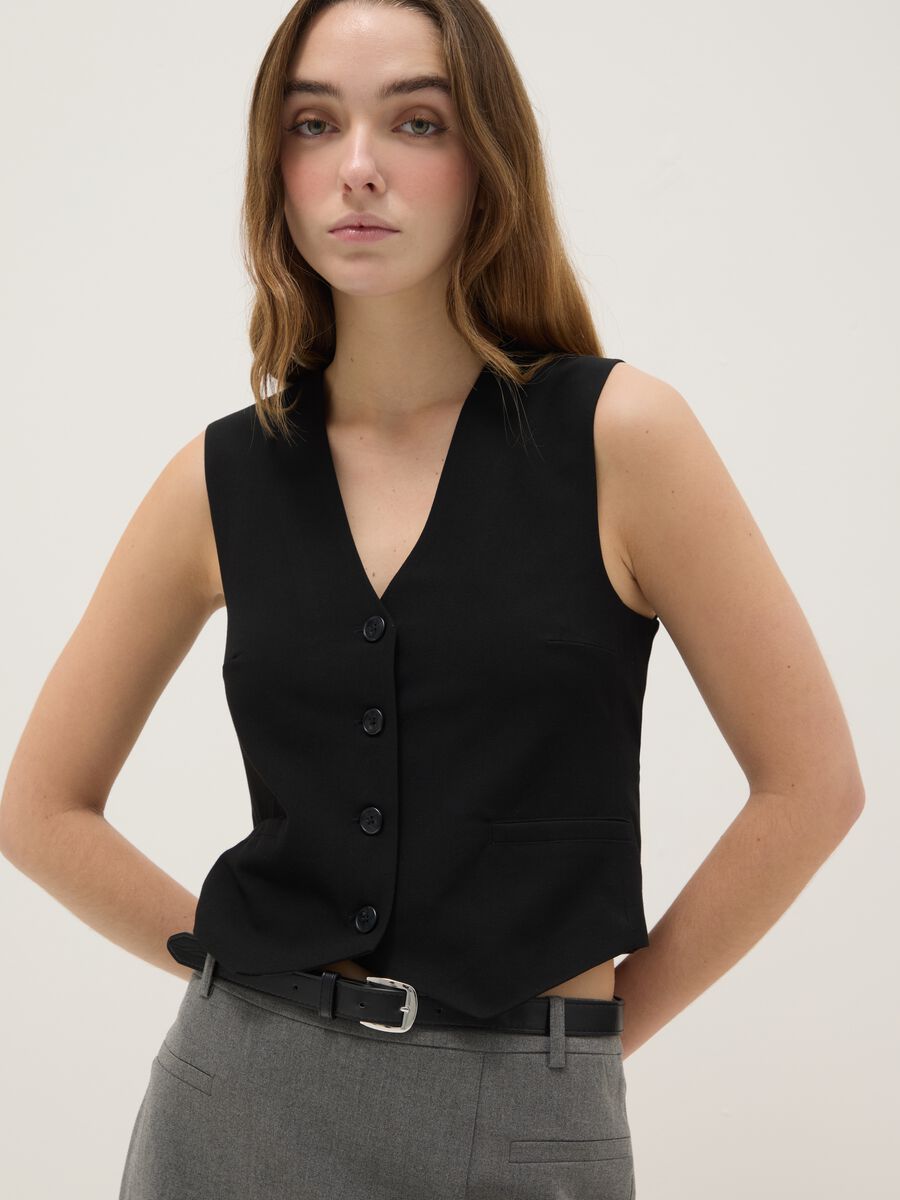 Gilet in tessuto elasticizzato nero regular fit_3