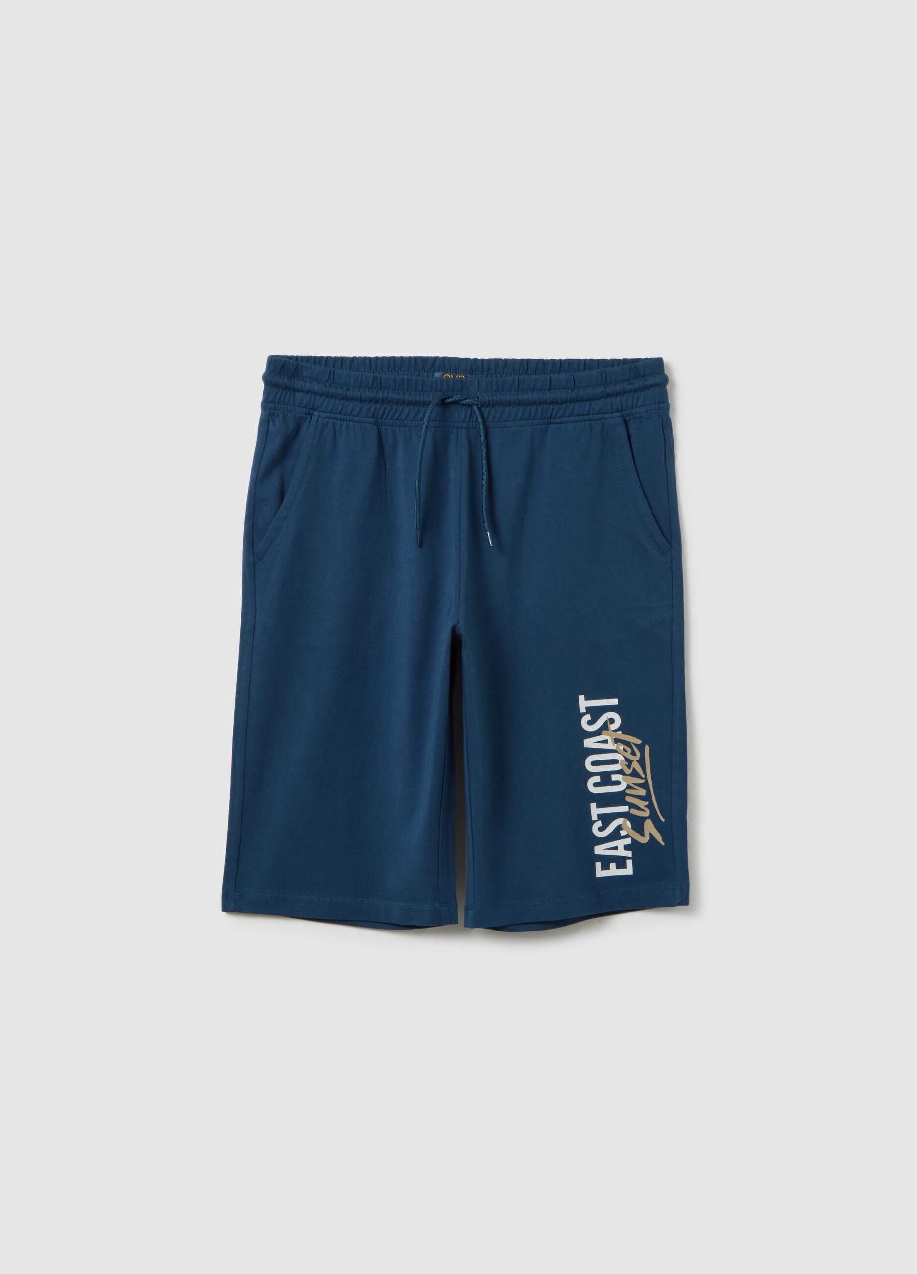 Boys' regular fit blue cotton Bermuda shorts