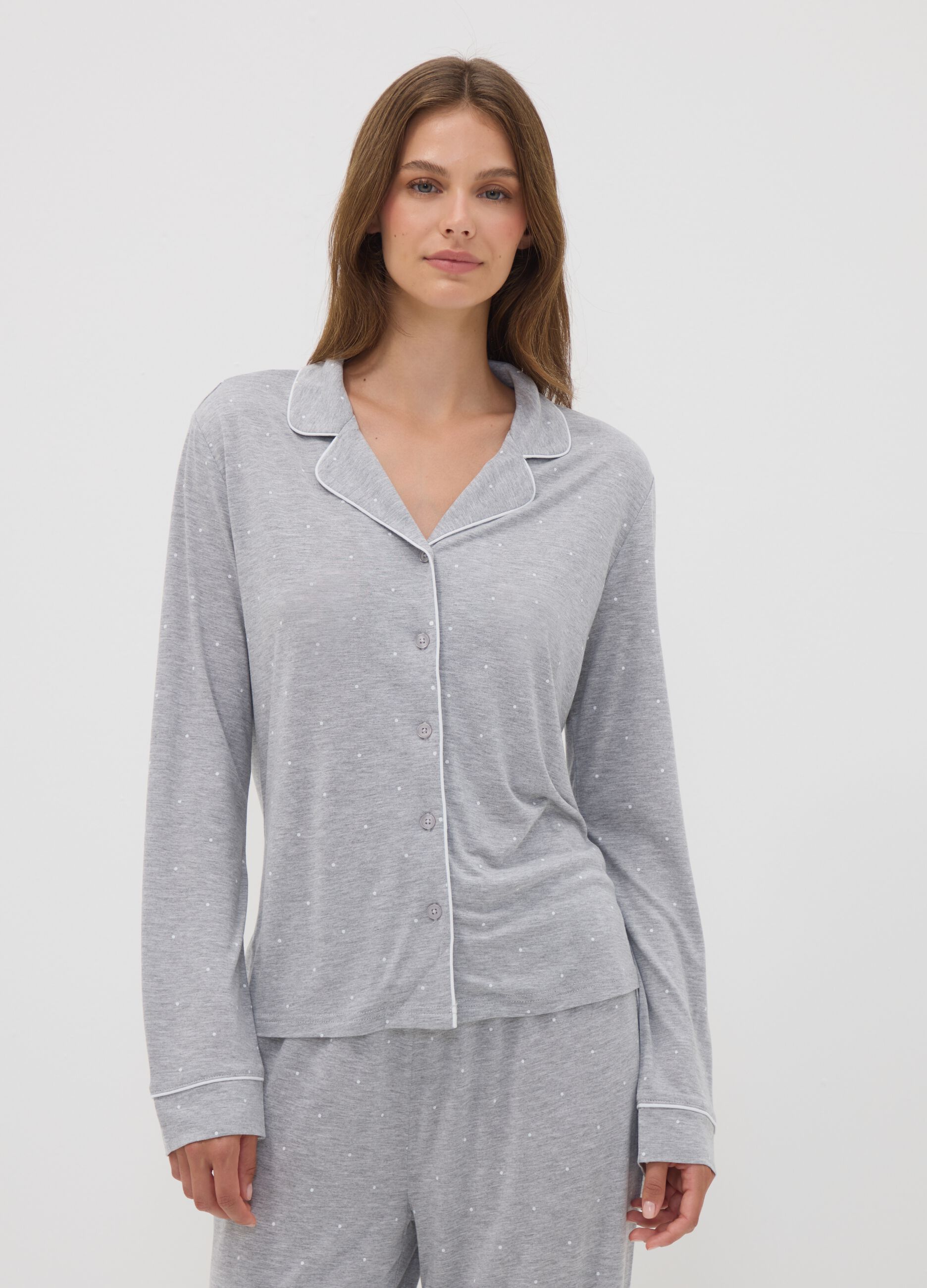 Grey pure viscose polka-dot V-neck pyjamas