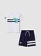White and blue pure cotton set with T-shirt and shorts_0