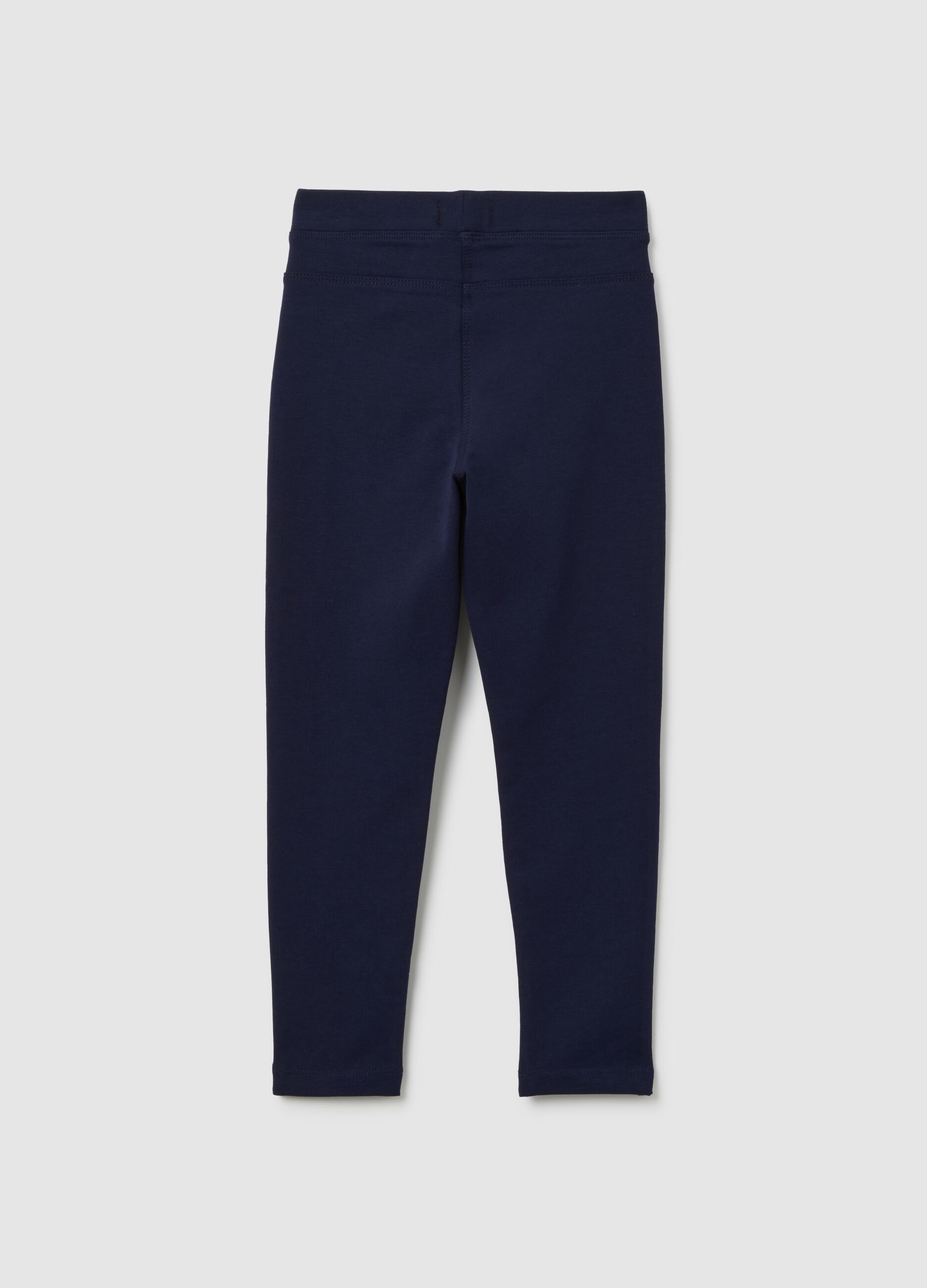 Girls' Blue Cotton Slim Fit Leggings