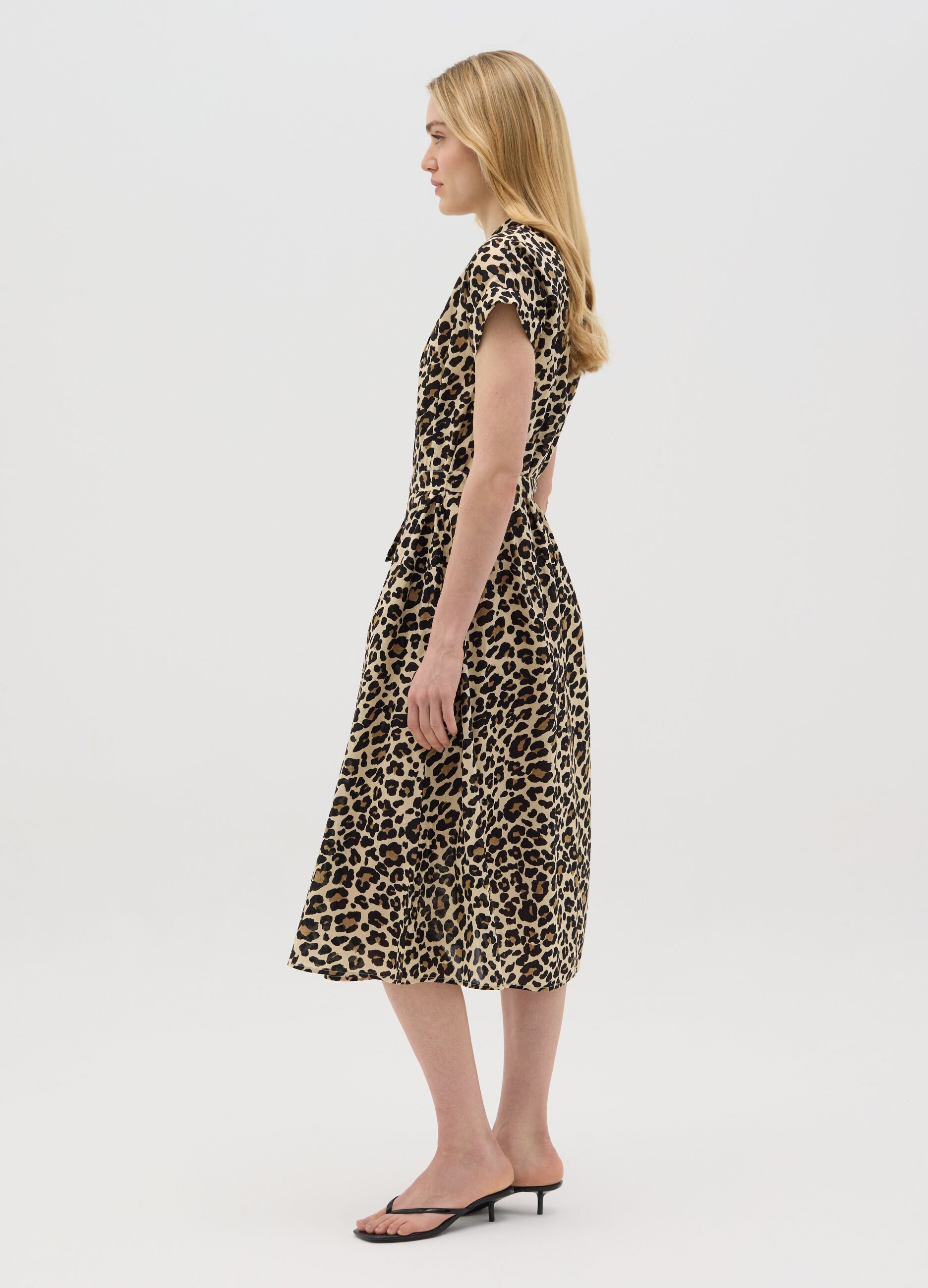 Abito da donna in puro cotone multicolor con stampa leopardata