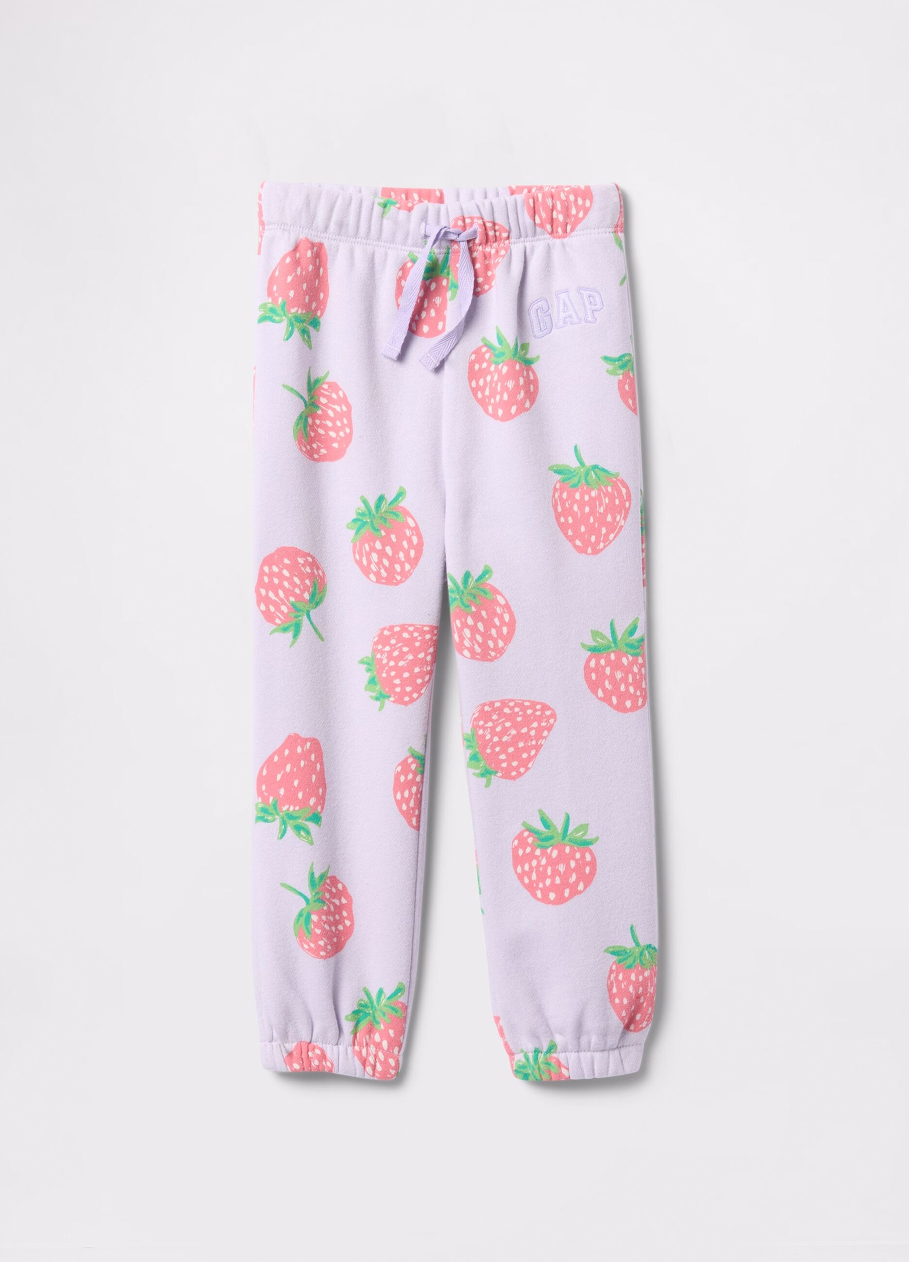 Purple joggers with drawstring and strawberries print
