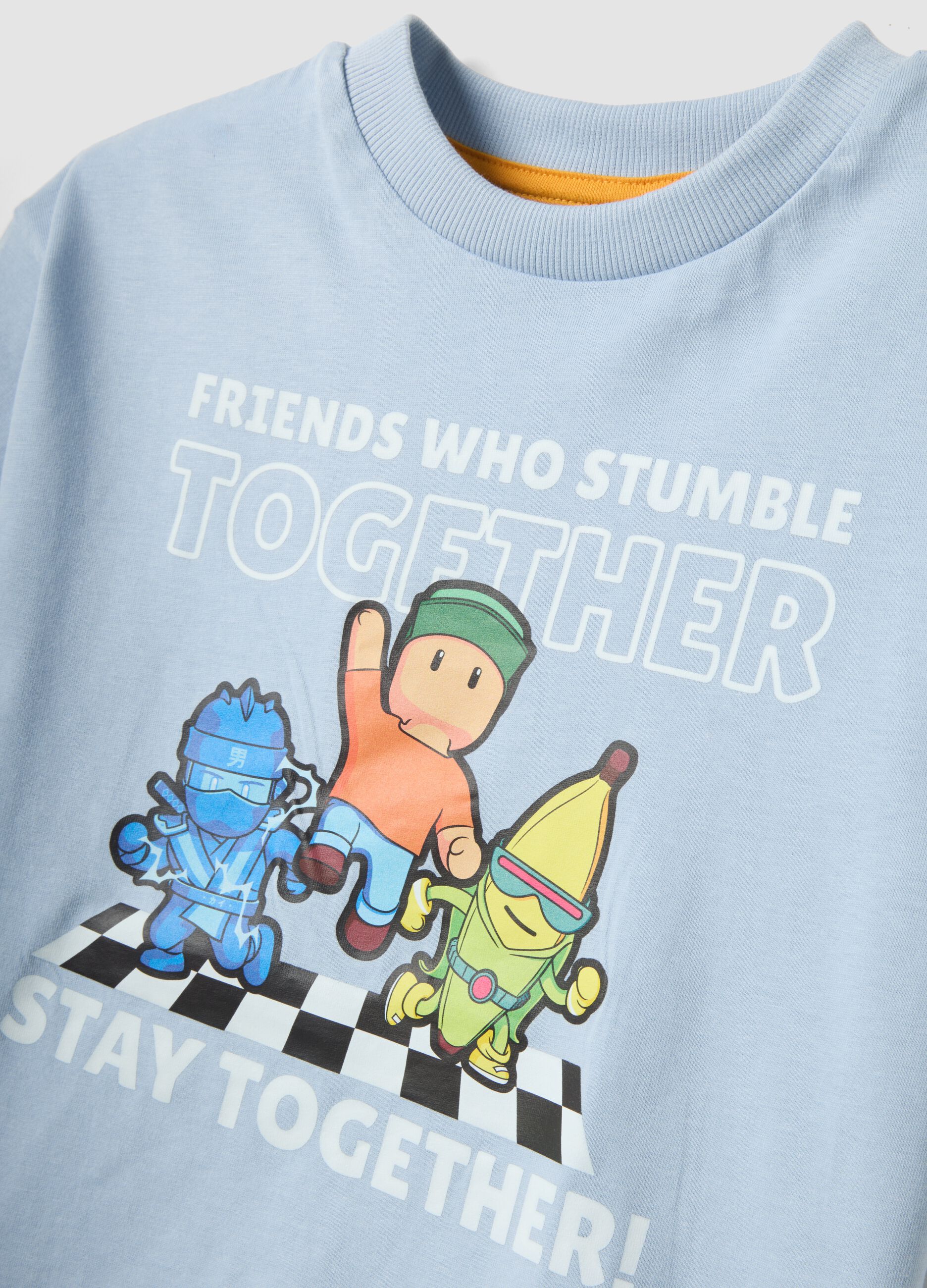 Light blue pure cotton printed T-shirt, regular fit