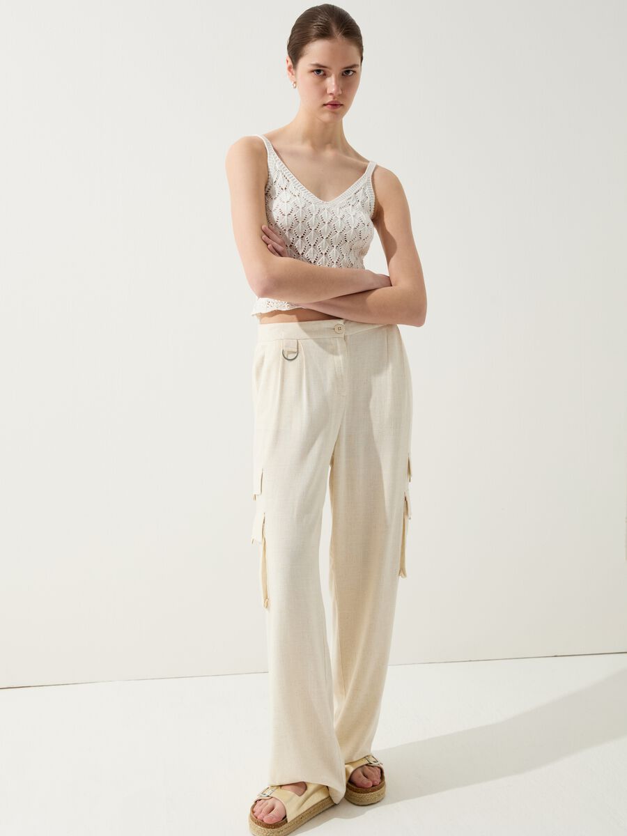 Pantalone cargo wide leg con pinces_0