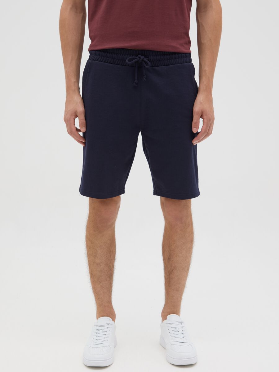 Men's blue cotton blend shorts, regular fit with back pocket_1