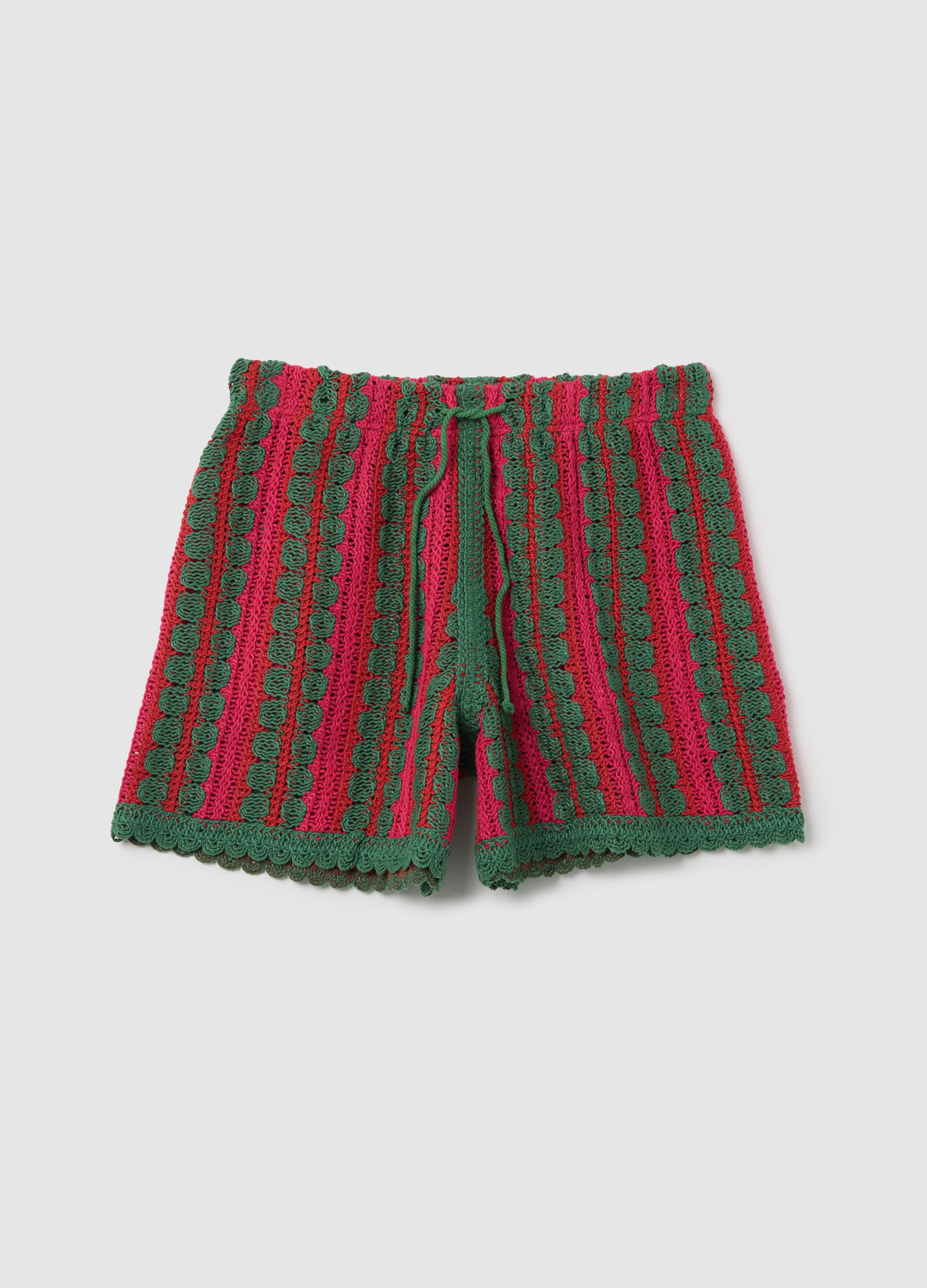 Striped Crochet Shorts Piombo