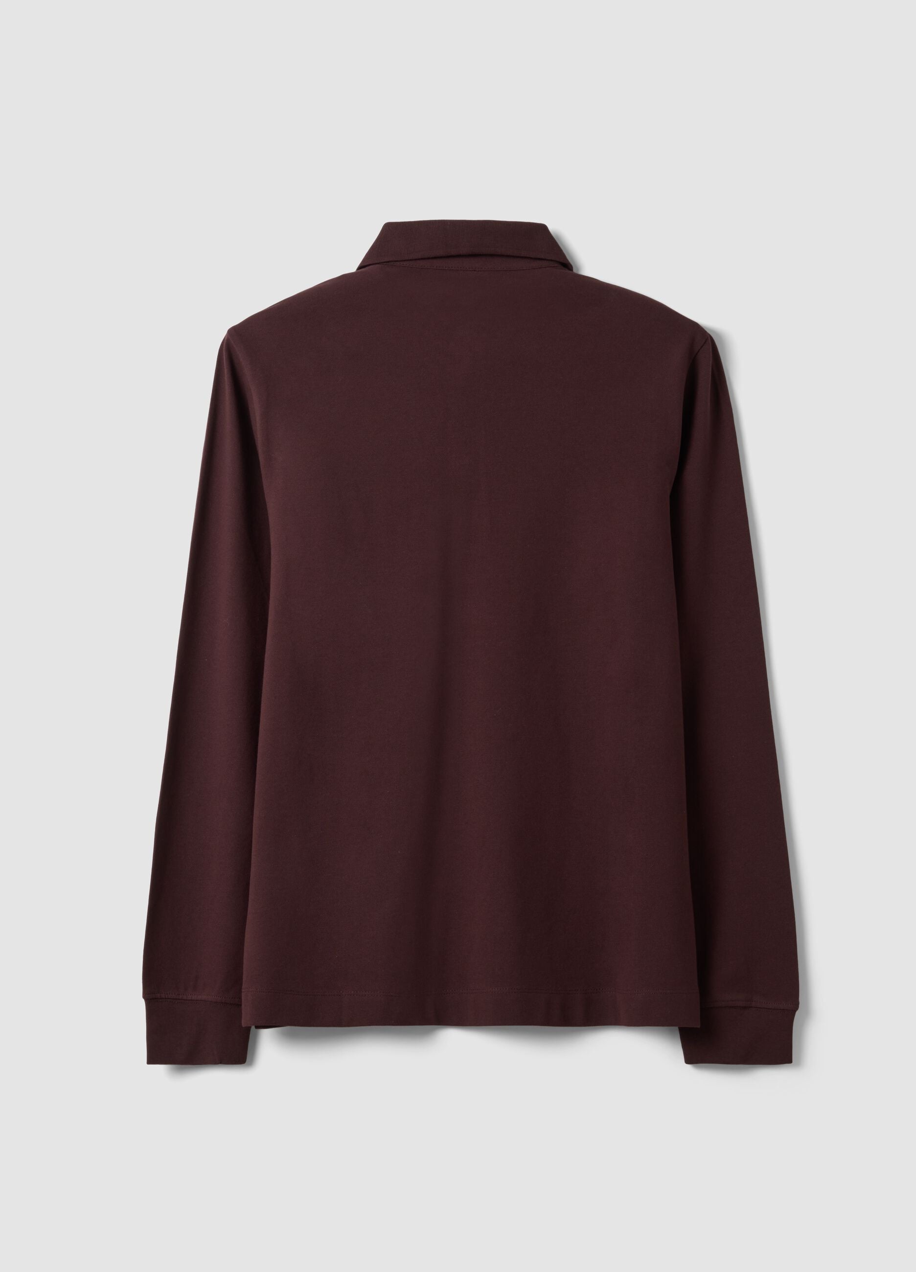 Men&rsquo;s brown regular-fit long-sleeve stretch cotton polo shirt