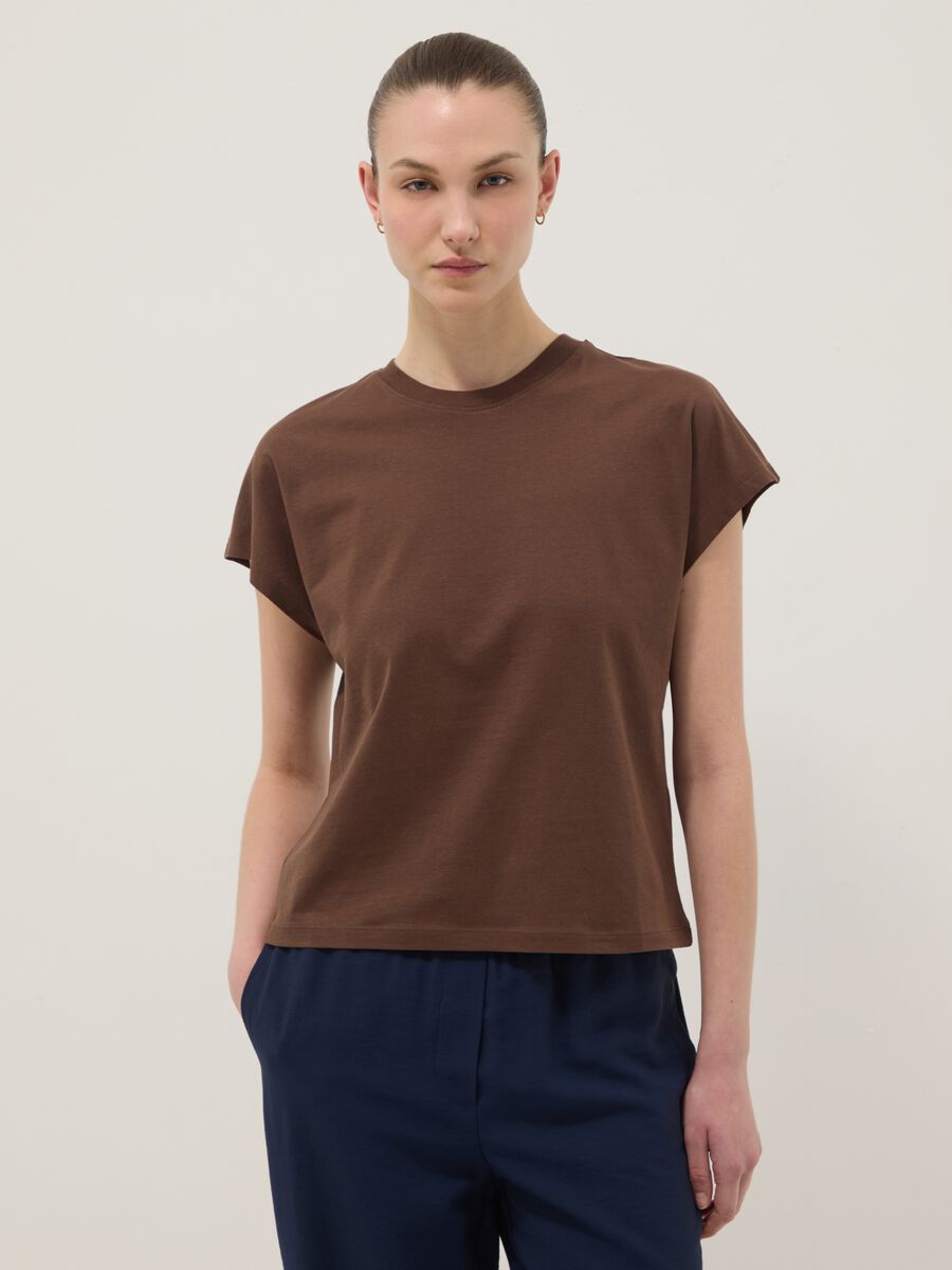 Brown fitted pure cotton short-sleeve T-shirt_1