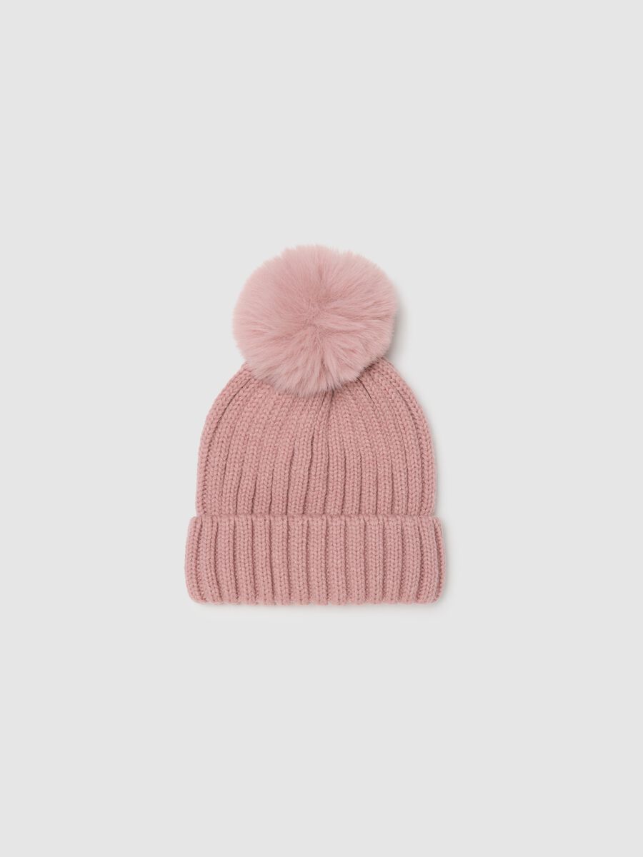 Cappello da bambina rosa con pon pon_0