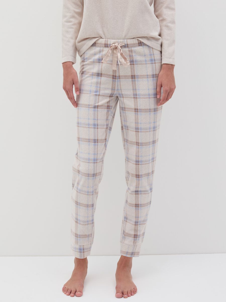 Pantalone pigiama in pile con fantasia check_1