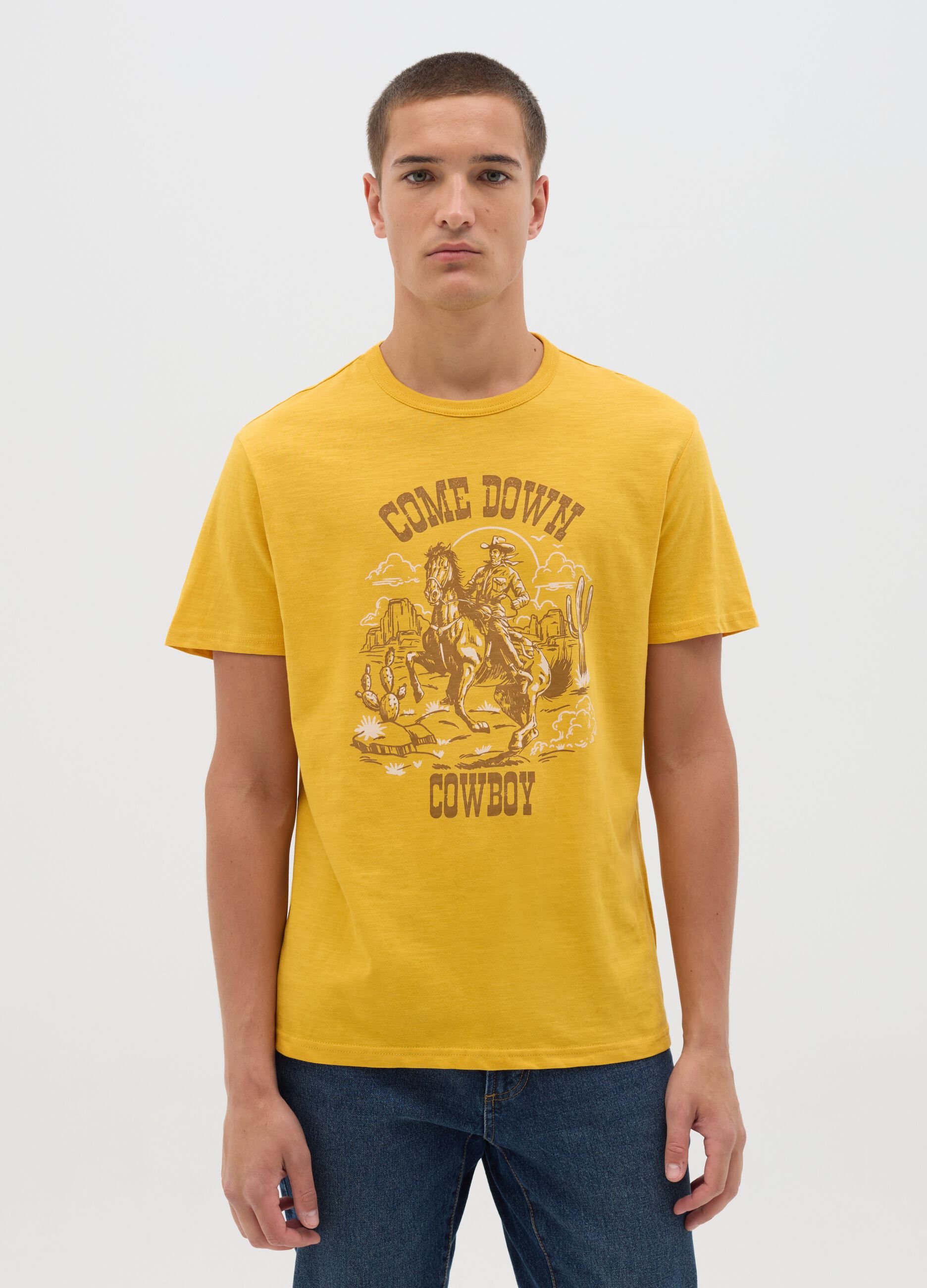 Yellow Cotton Short Sleeve T-shirt
