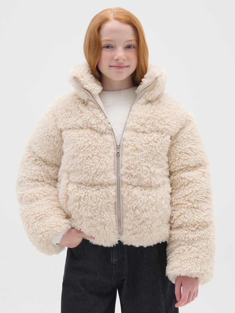 Regular fit beige girl's jacket with zip_0