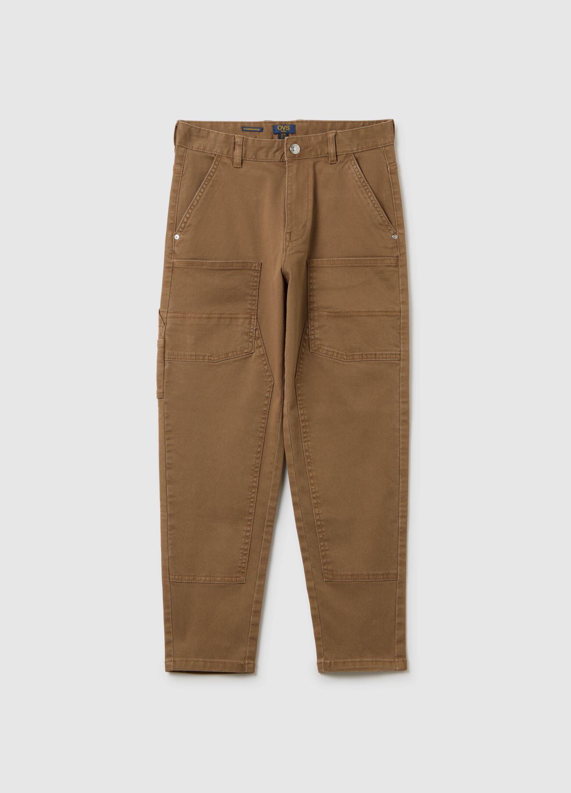 Boys' brown stretch cotton relaxed fit trousers