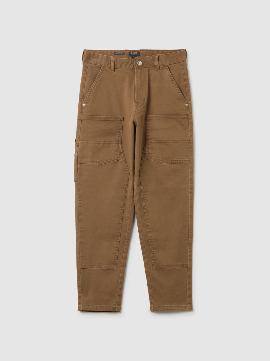 Boys' brown stretch cotton relaxed fit trousers_0